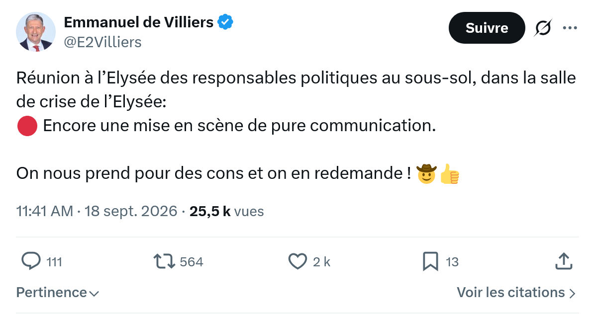 Emmanuel de Villiers: Réunion à l’Elysée des responsables...