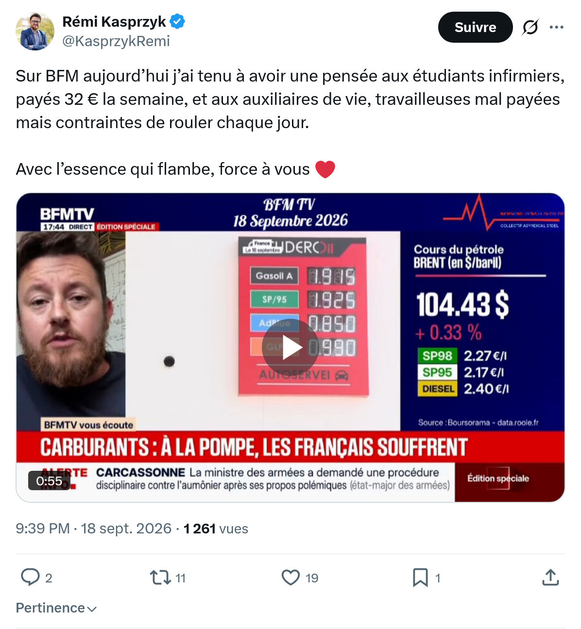 Rémi Kasprzyk: Sur BFM aujourd’hui j’ai tenu à avoir...