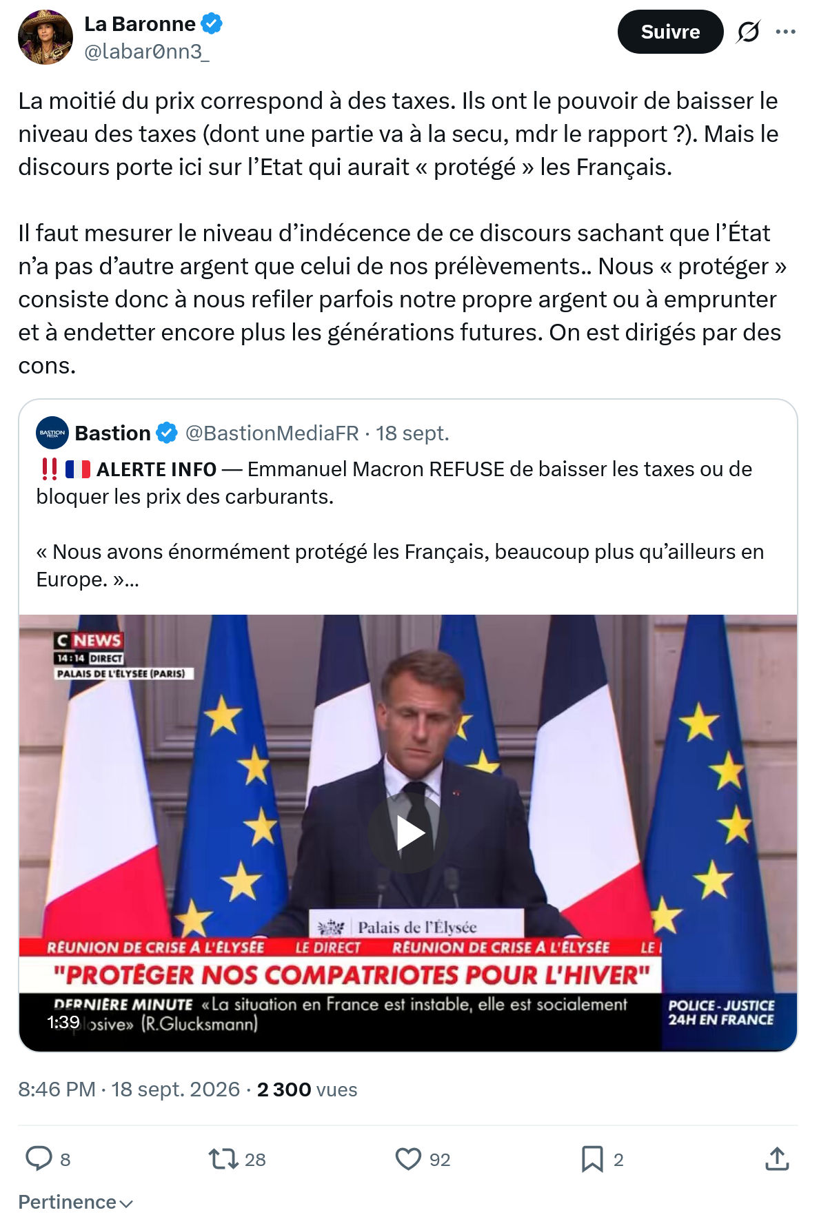 La Baronne: La moitié du prix correspond à des taxes...