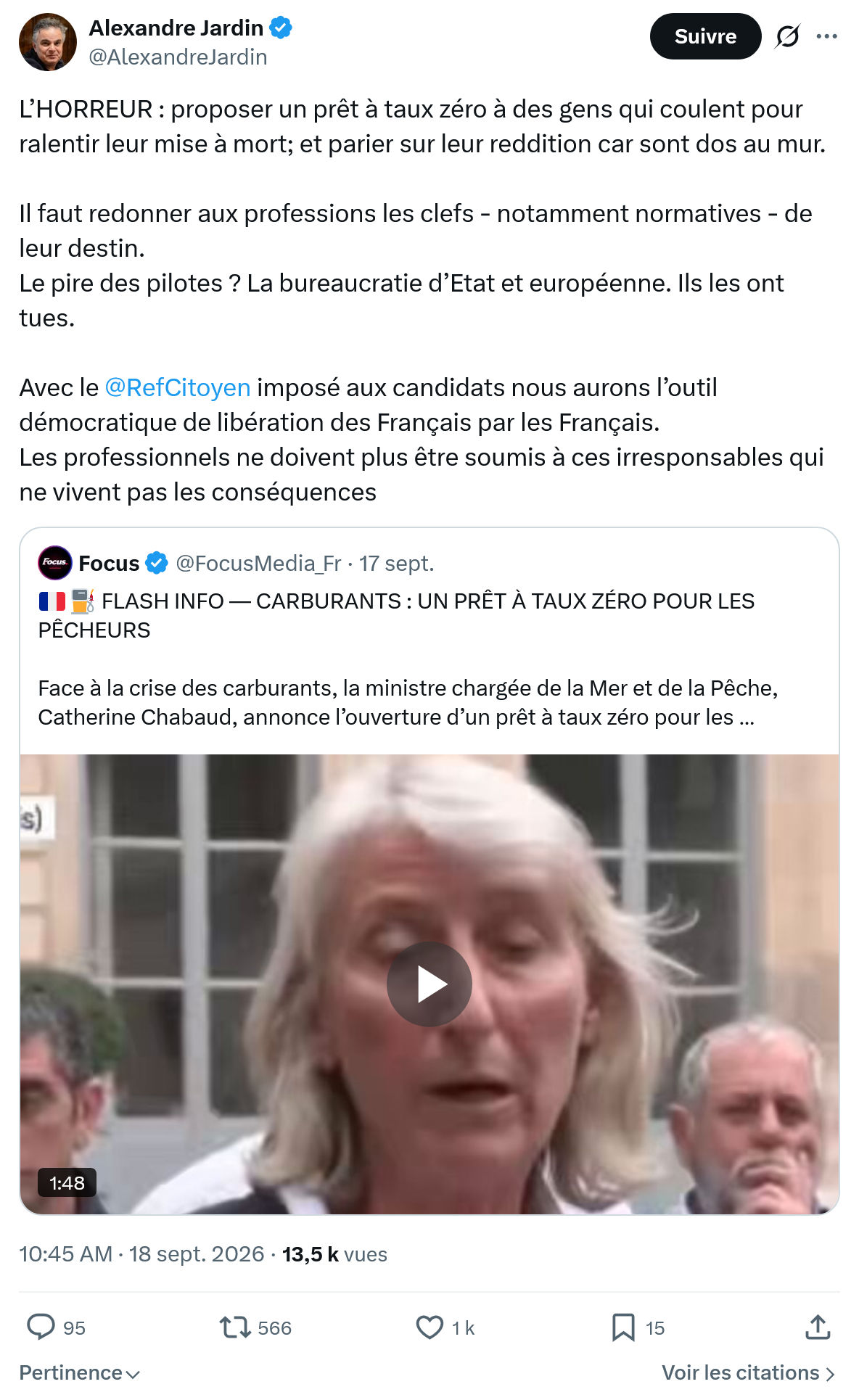 Alexandre Jardin: L’HORREUR : proposer un prêt à taux zéro...
