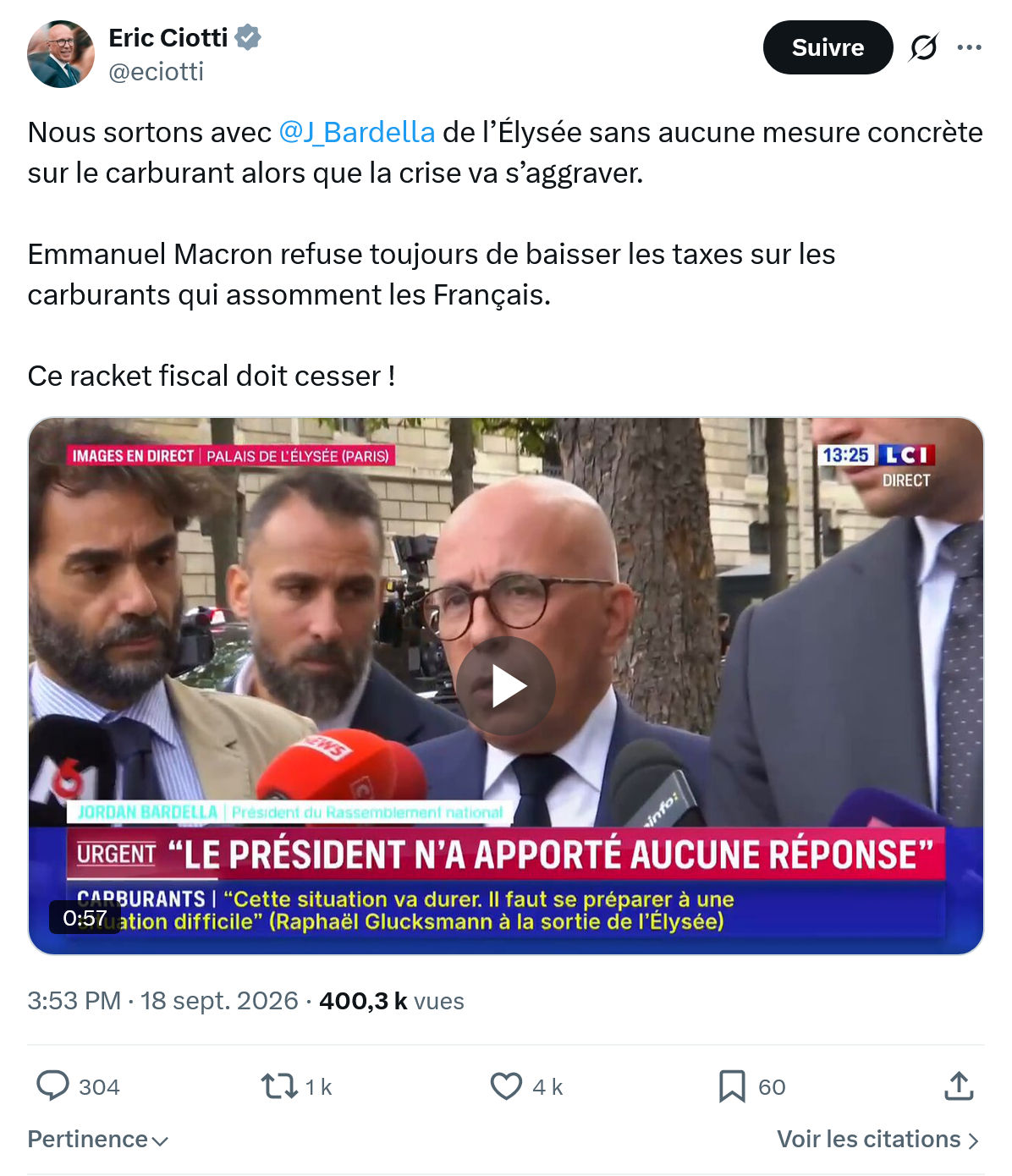 Éric Ciotti: Nous sortons avec @J_Bardella...