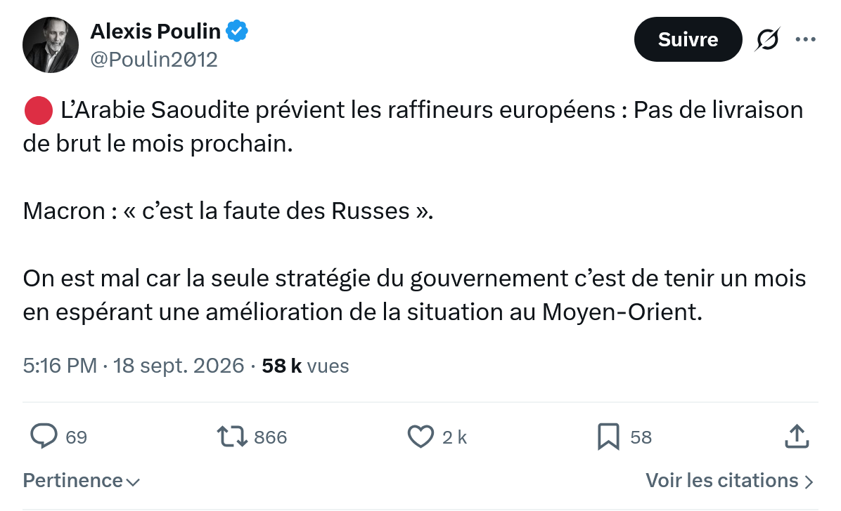 Alexis Poulin: L’Arabie Saoudite prévient les raffineurs...