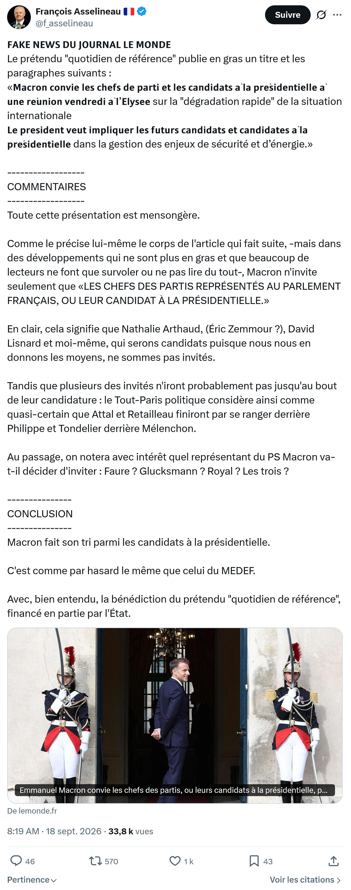 Francois Asselineau: 𝗙𝗔𝗞𝗘 𝗡𝗘𝗪𝗦 𝗗𝗨 𝗝𝗢𝗨𝗥𝗡𝗔𝗟 𝗟𝗘 𝗠𝗢𝗡𝗗𝗘...