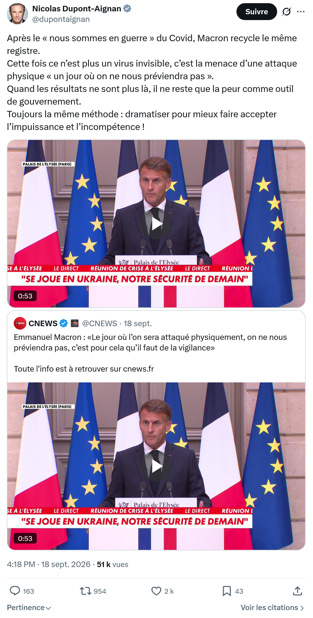 Nicolas Dupont-Aignan: Après le « nous sommes en guerre...