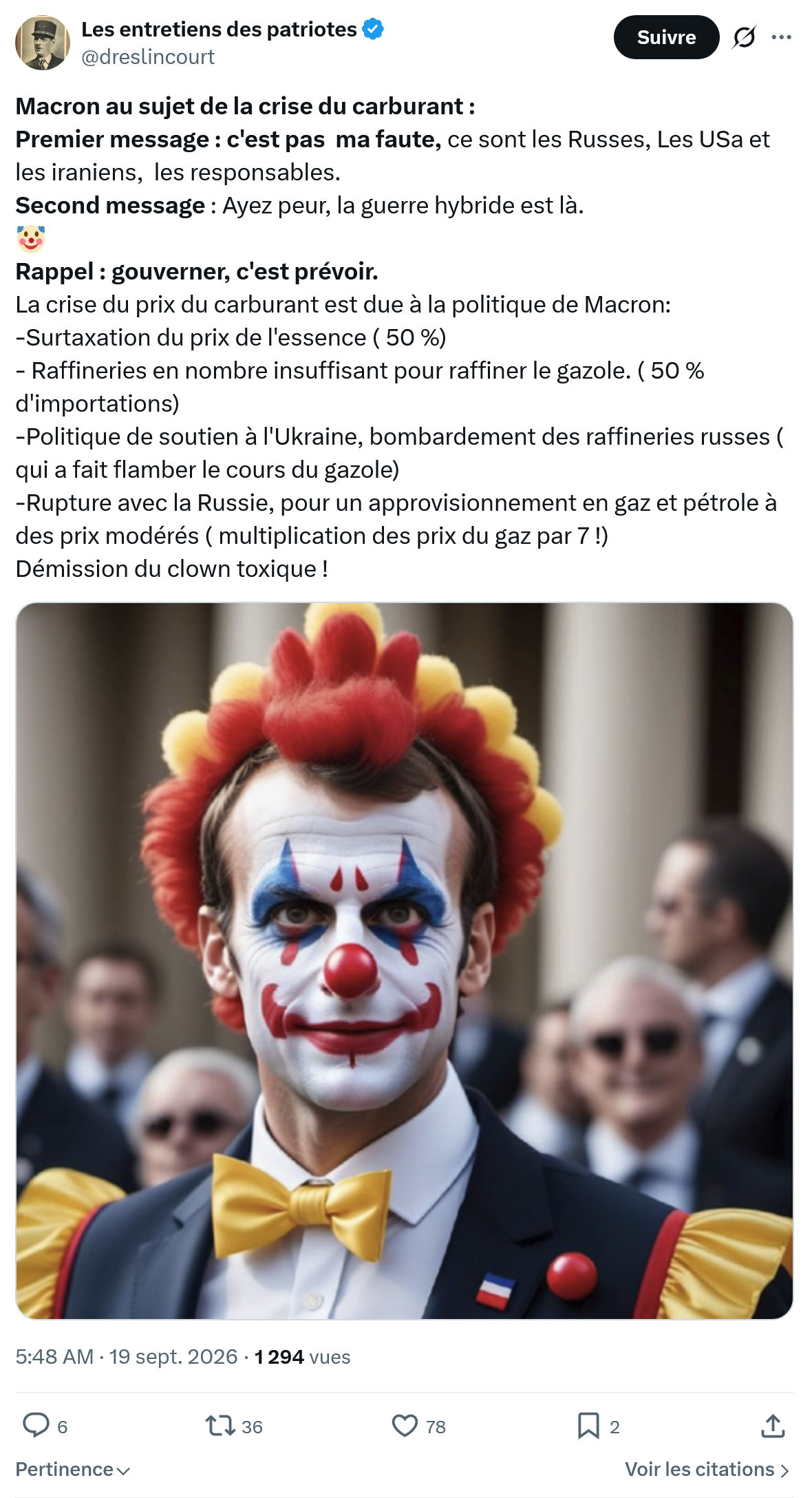 Marquis de Dreslincourt: Macron au sujet de la crise...