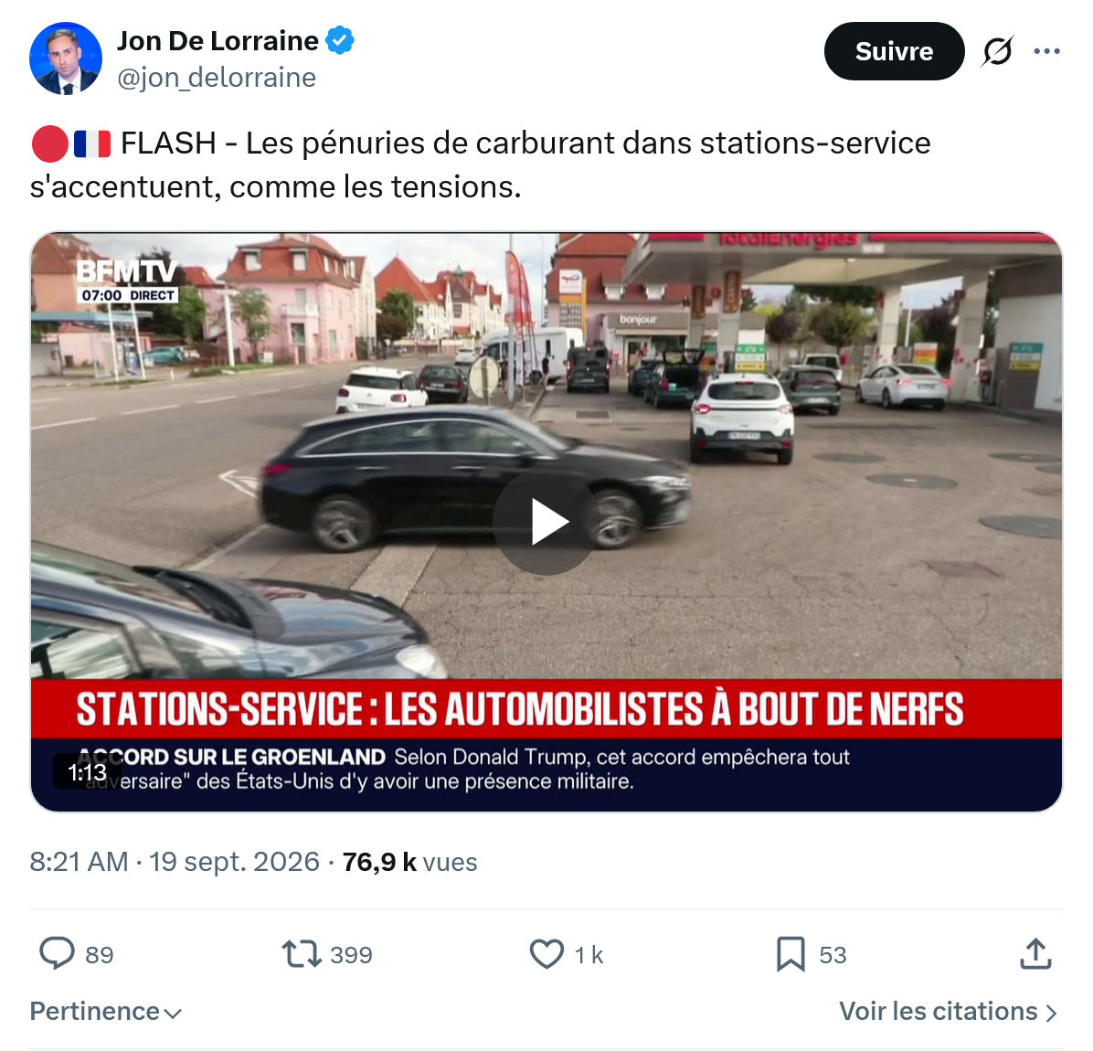 Jon De Lorraine: FLASH - Les pénuries de carburant...