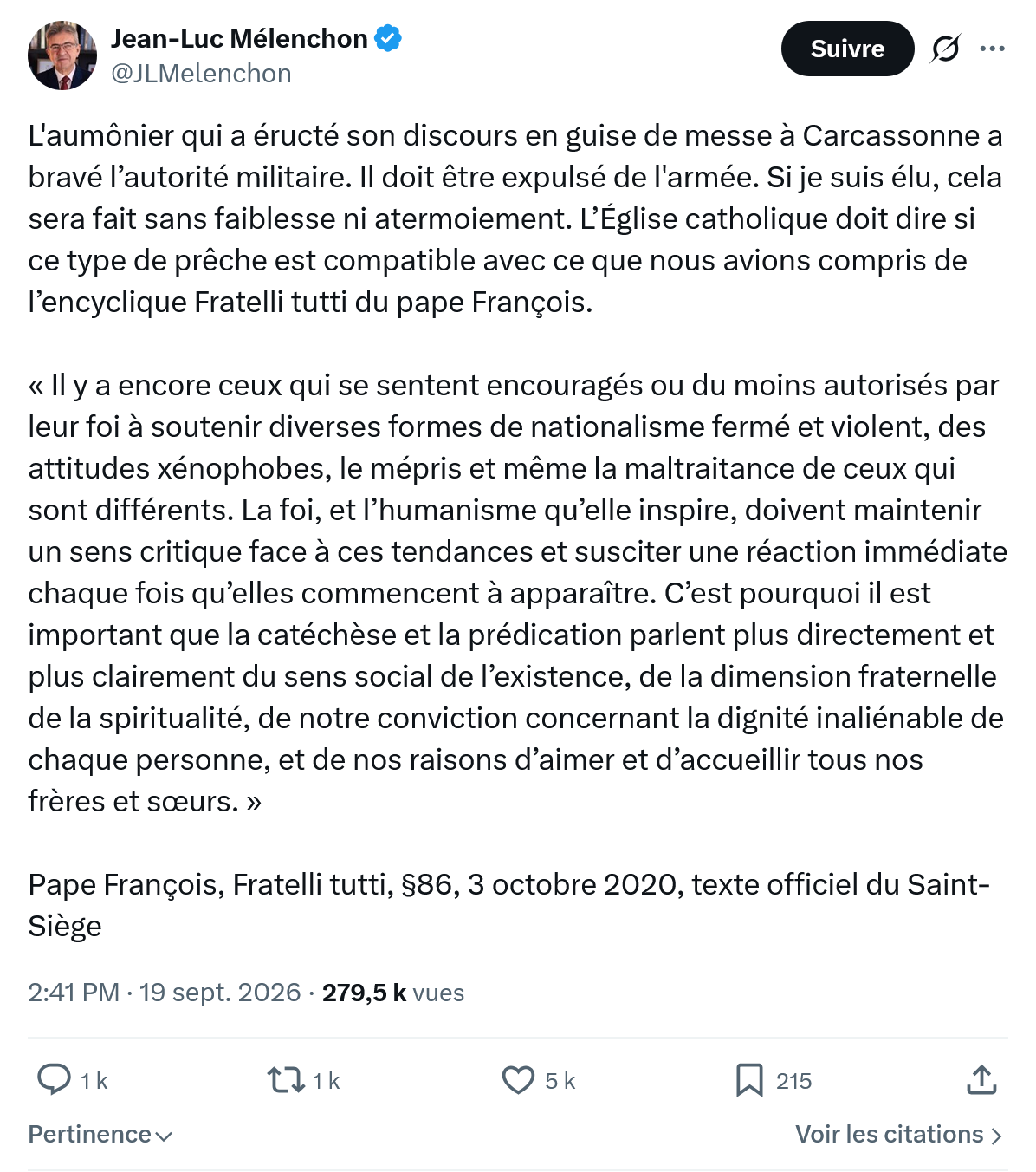Jean-Luc Mélenchon: L'aumônier qui a éructé son...