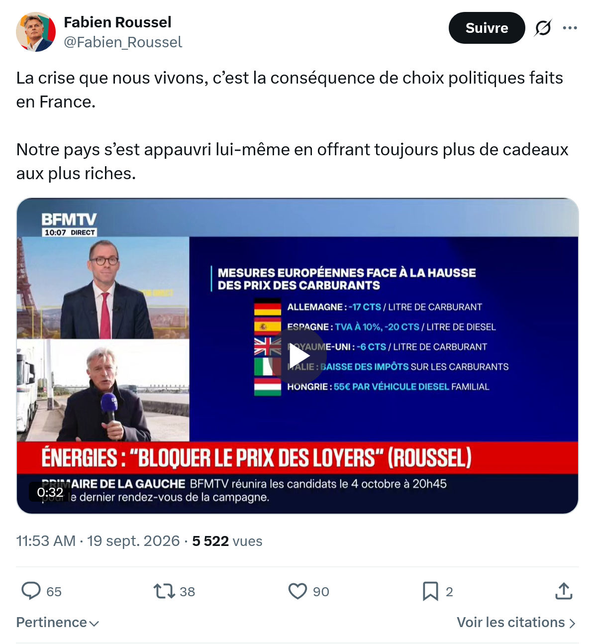 Fabien Roussel: La crise que nous vivons...