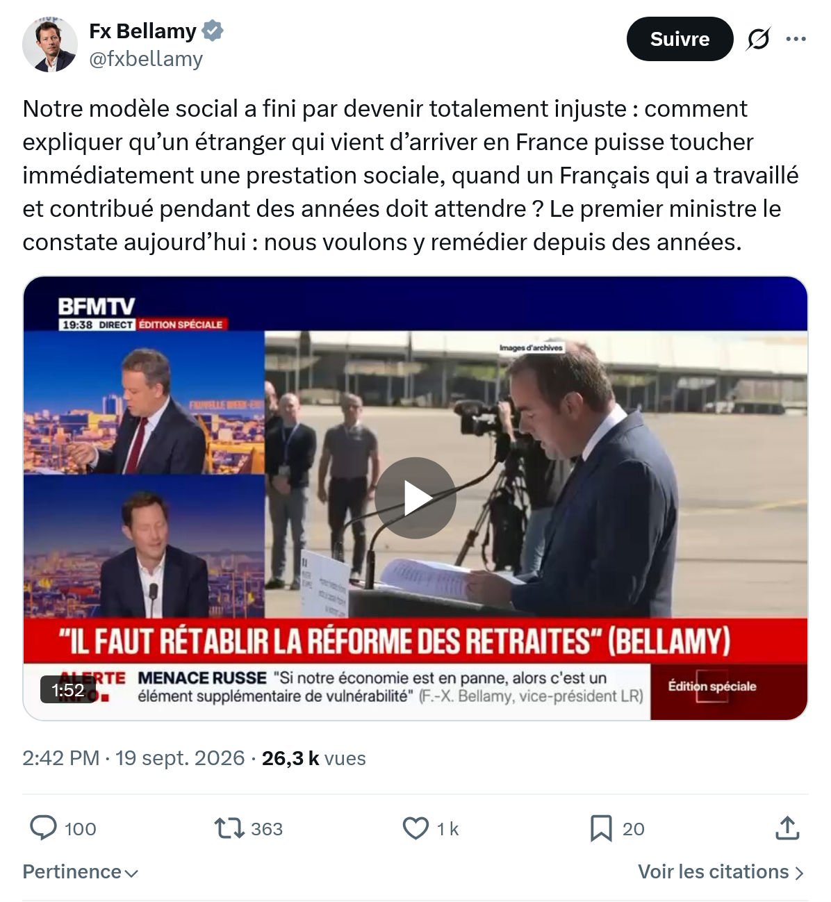 Fx Bellamy: Notre modèle social a fini...