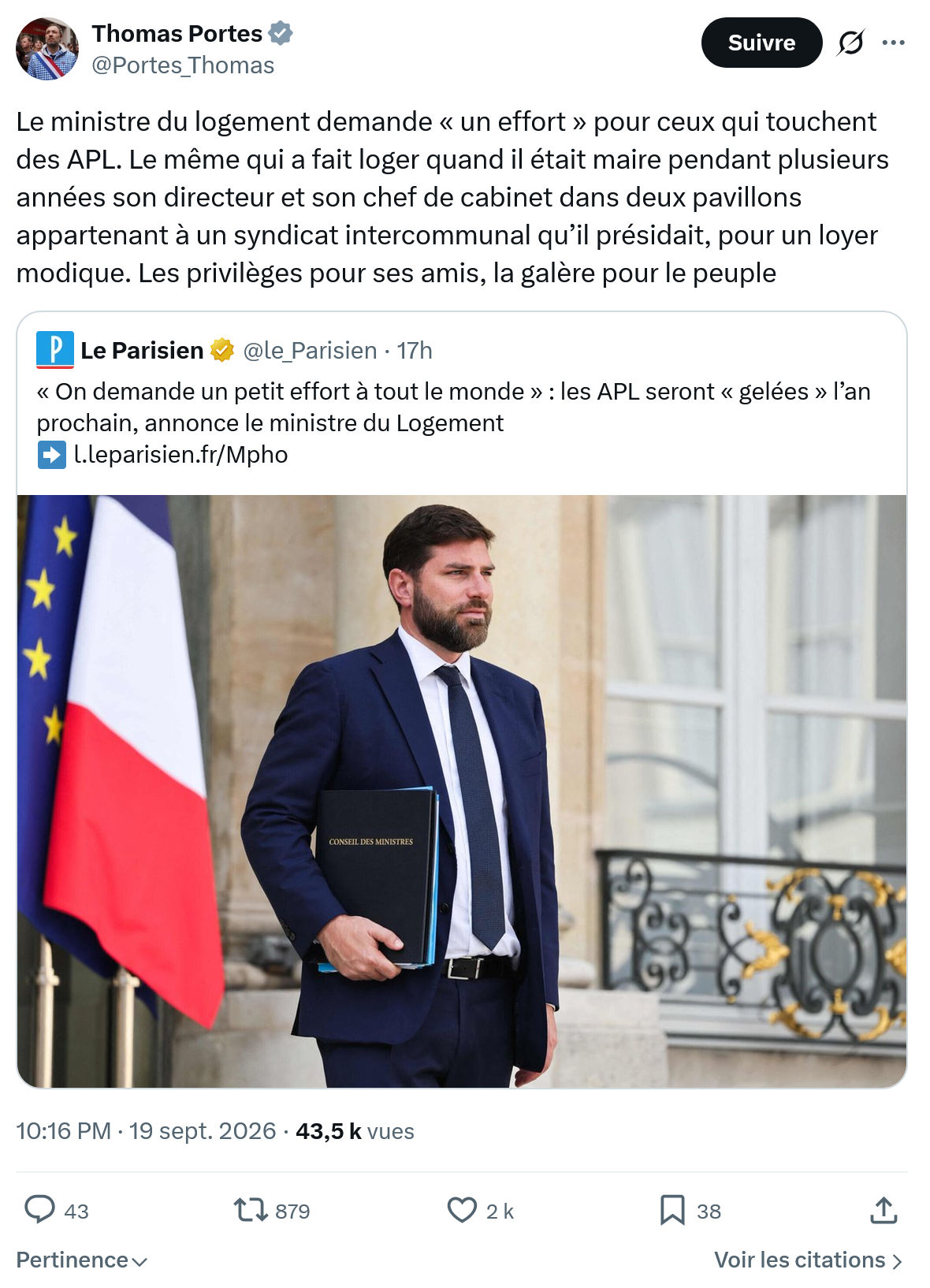 Thomas Portes: Le ministre du logement demande...