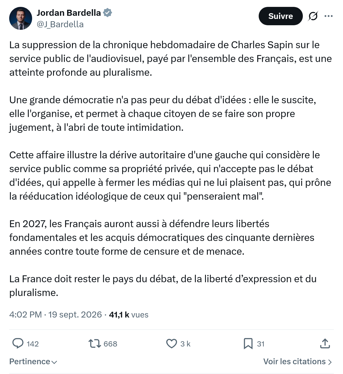 Jordan Bardella: La suppression de la chronique...