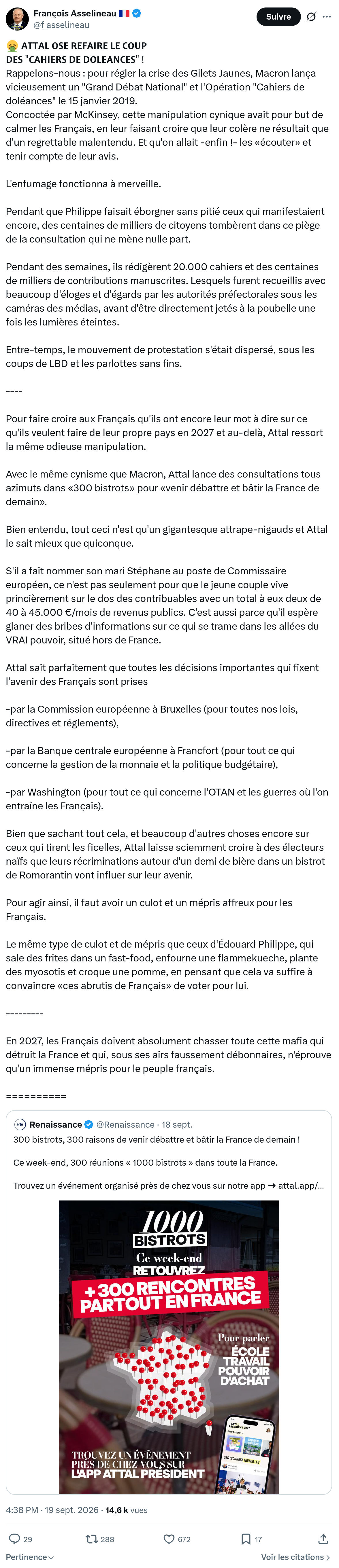 Francois Asselineau: 𝗔𝗧𝗧𝗔𝗟 𝗢𝗦𝗘 𝗥𝗘𝗙𝗔𝗜𝗥𝗘 𝗟𝗘 𝗖𝗢𝗨𝗣...
