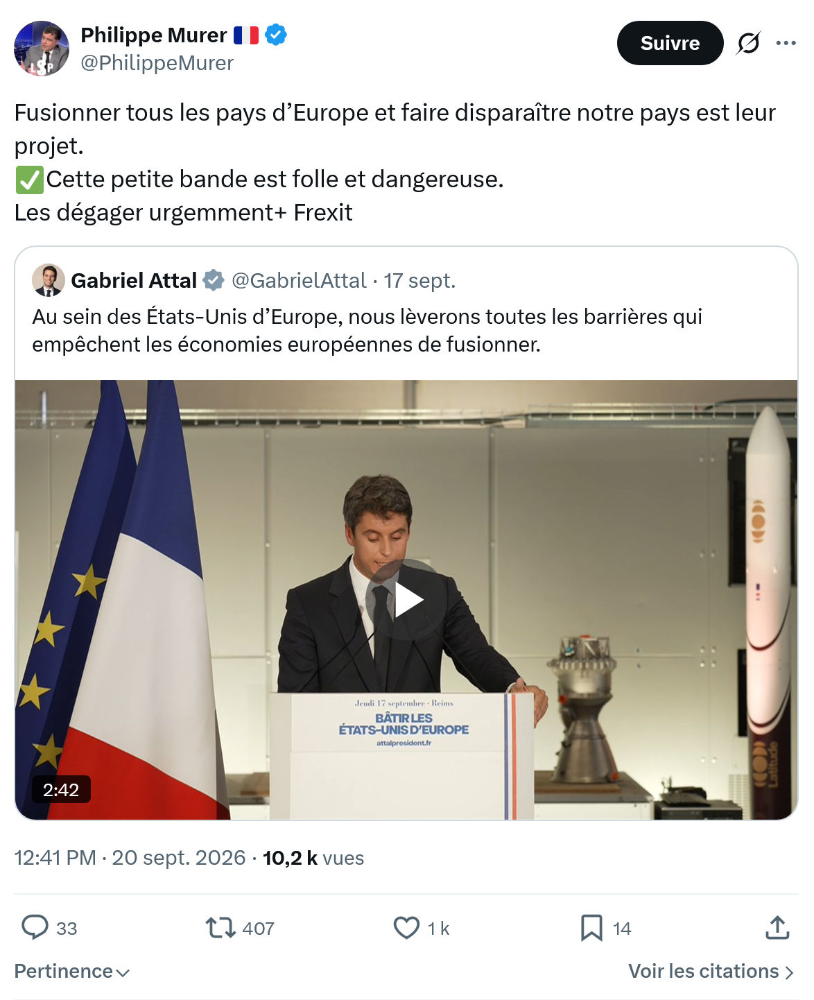 Philippe Murer: Fusionner tous les pays d’Europe...