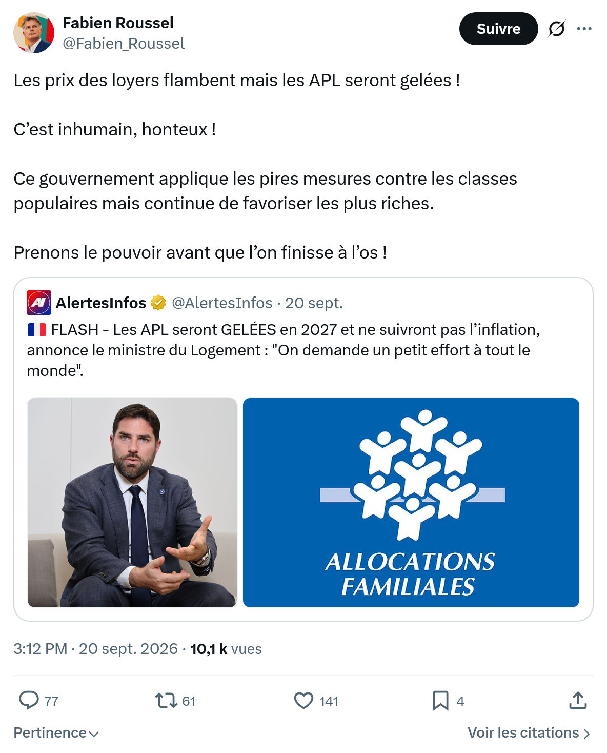 Fabien Roussel: Les prix des loyers flambent...