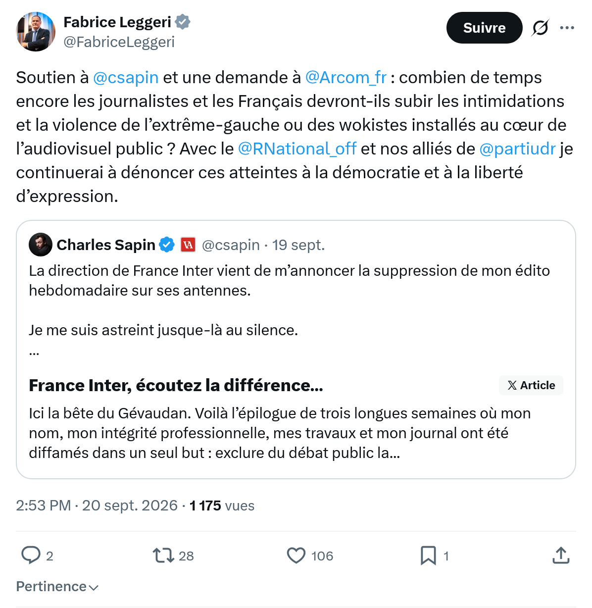 Fabrice Leggeri: Soutien à @csapin et une demande...