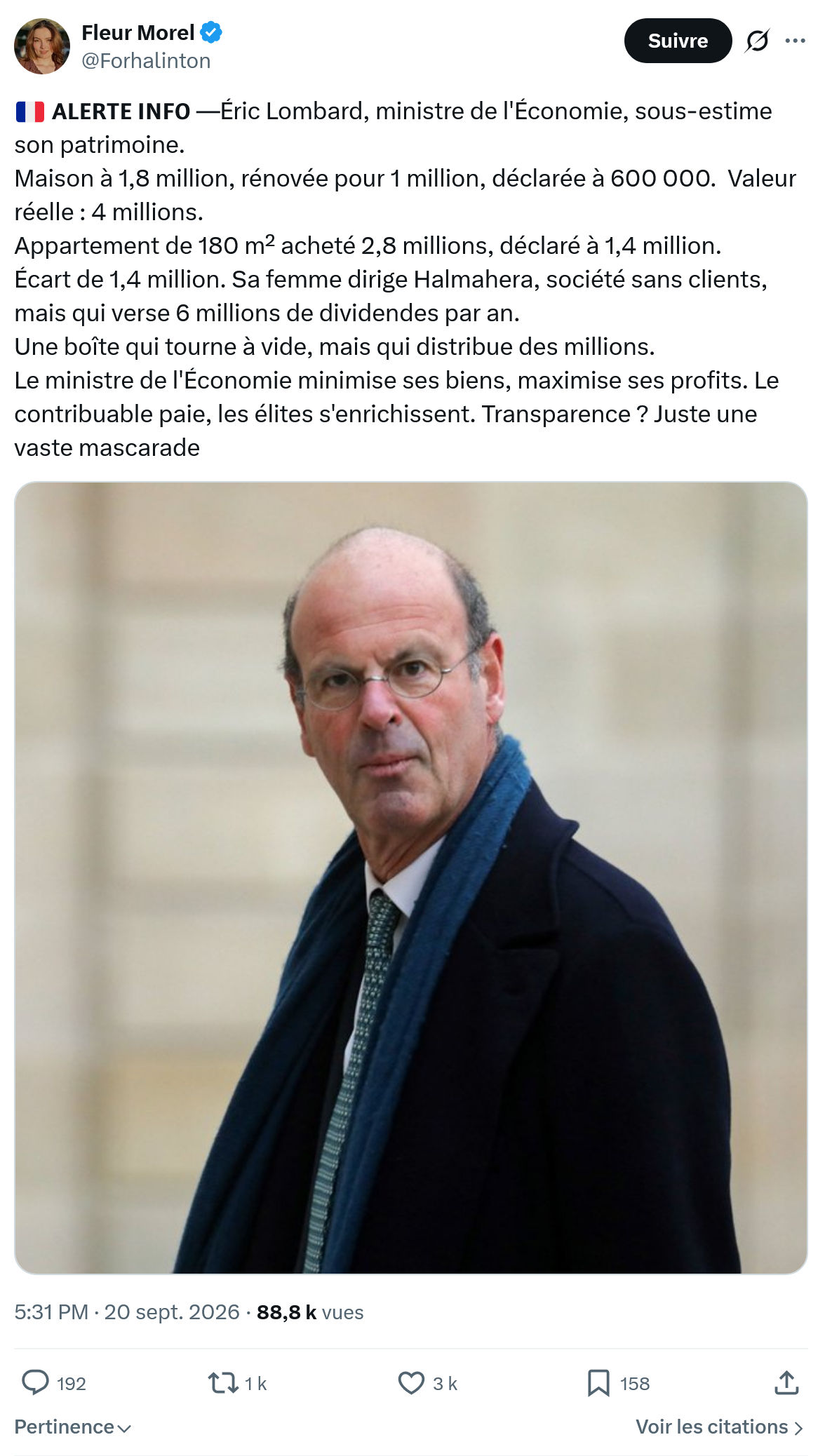 Fleur Morel: 𝗔𝗟𝗘𝗥𝗧𝗘 𝗜𝗡𝗙𝗢 —Éric Lombard...