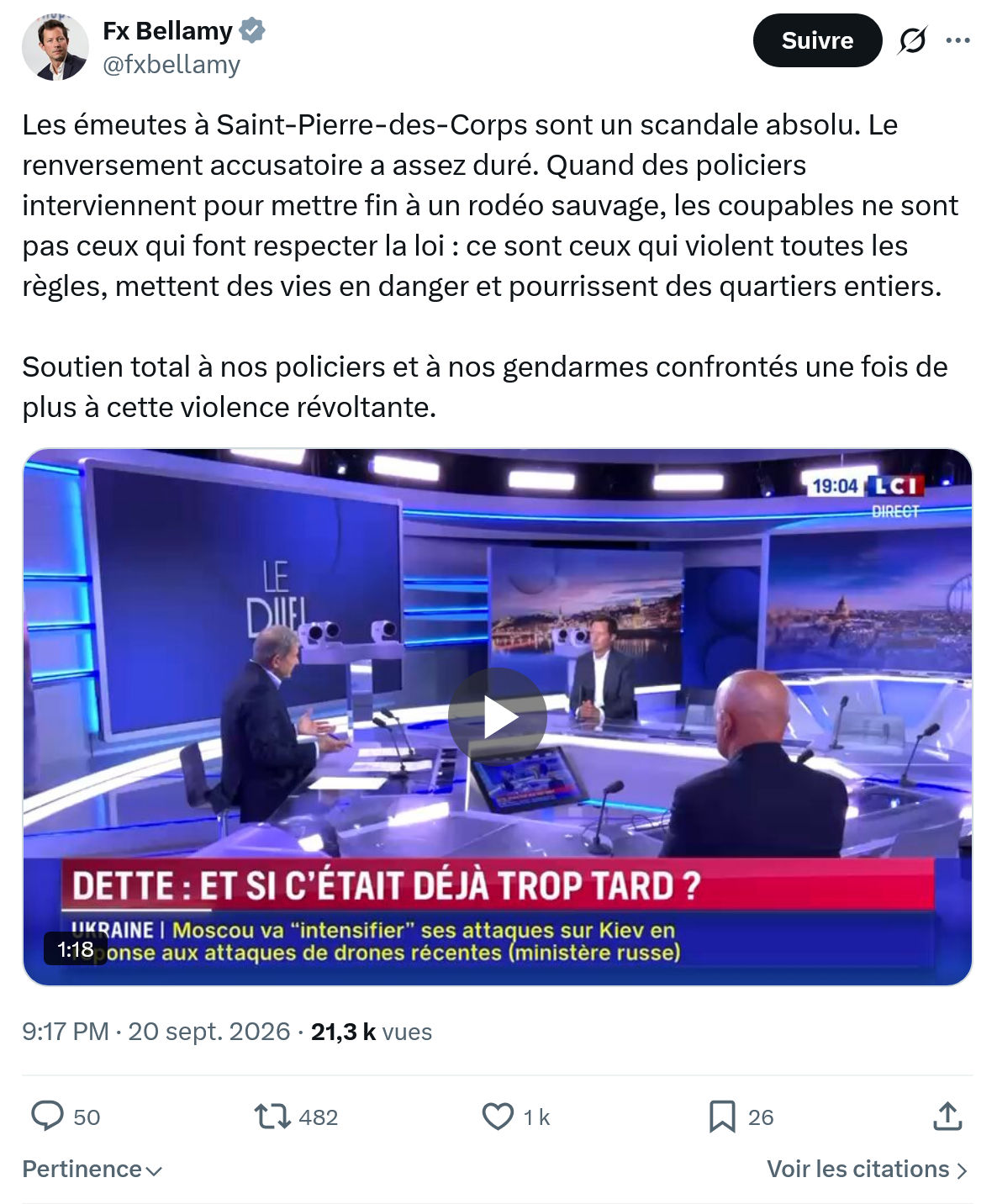 Fx Bellamy: Les émeutes à Saint-Pierre-des-Corps...