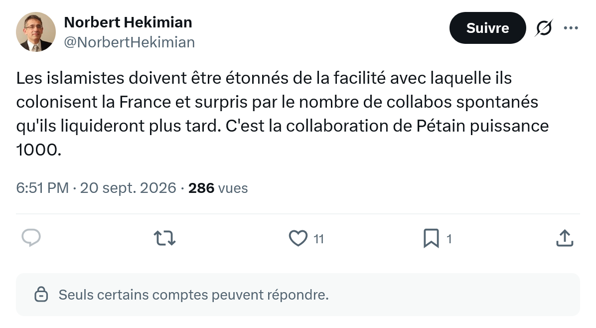 Norbert Hekimian: Les islamistes doivent être étonnés...