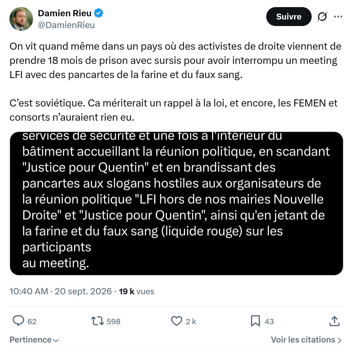 Damien Rieu: On vit quand même dans un pays...