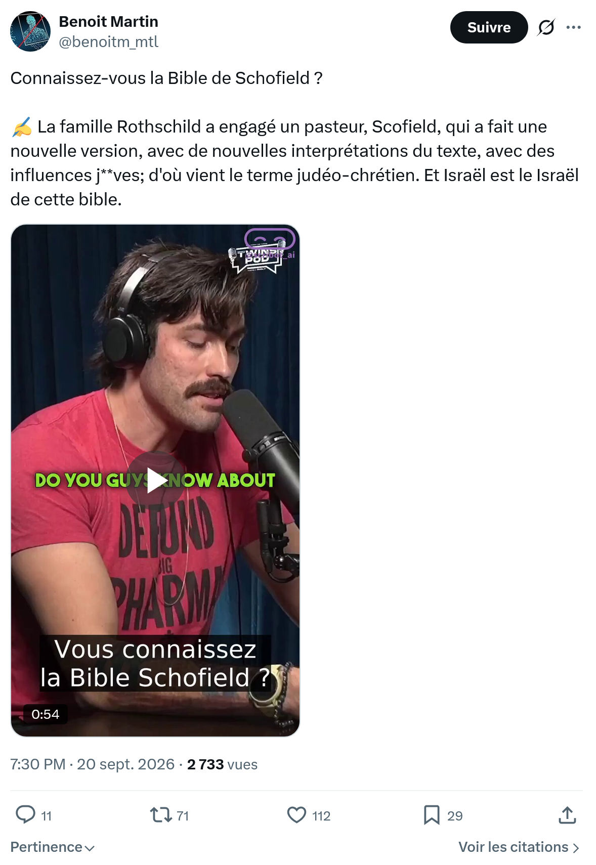 Benoît Martin: Connaissez-vous la Bible de Schofield...
