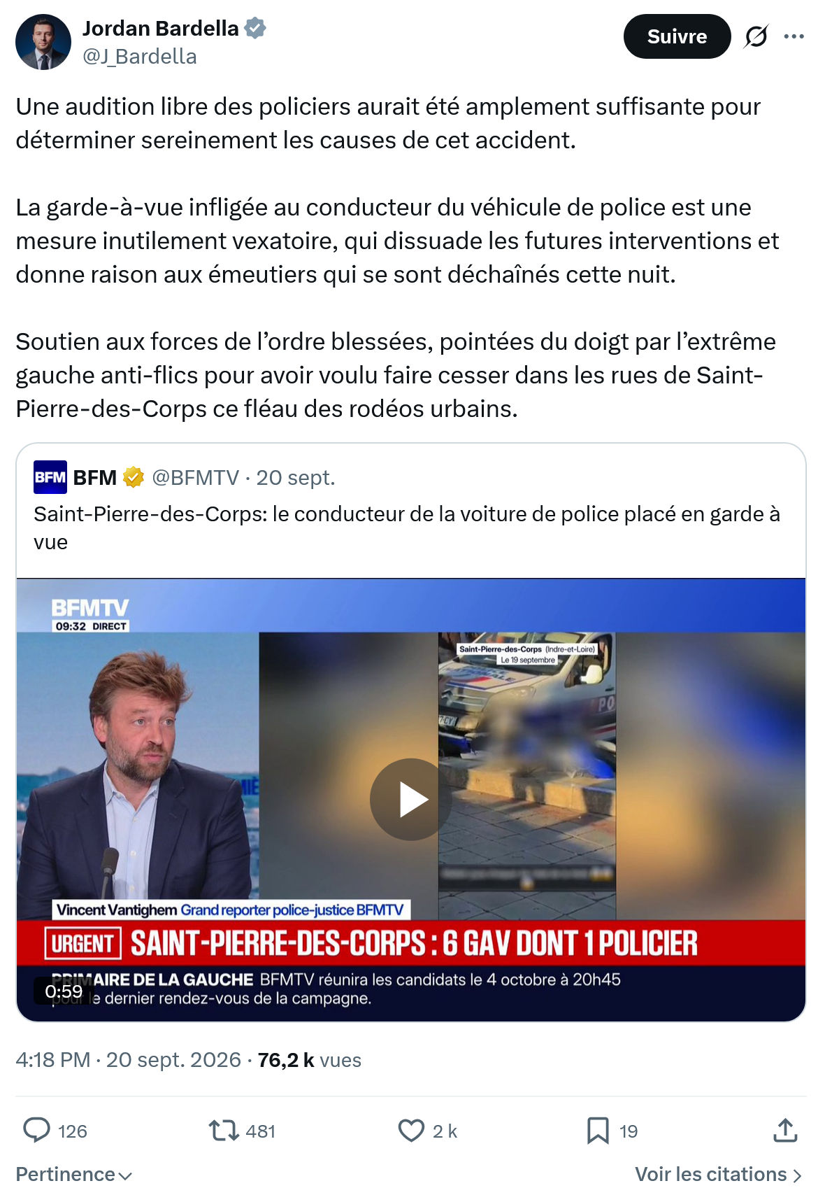 Jordan Bardella: Une audition libre des policiers...