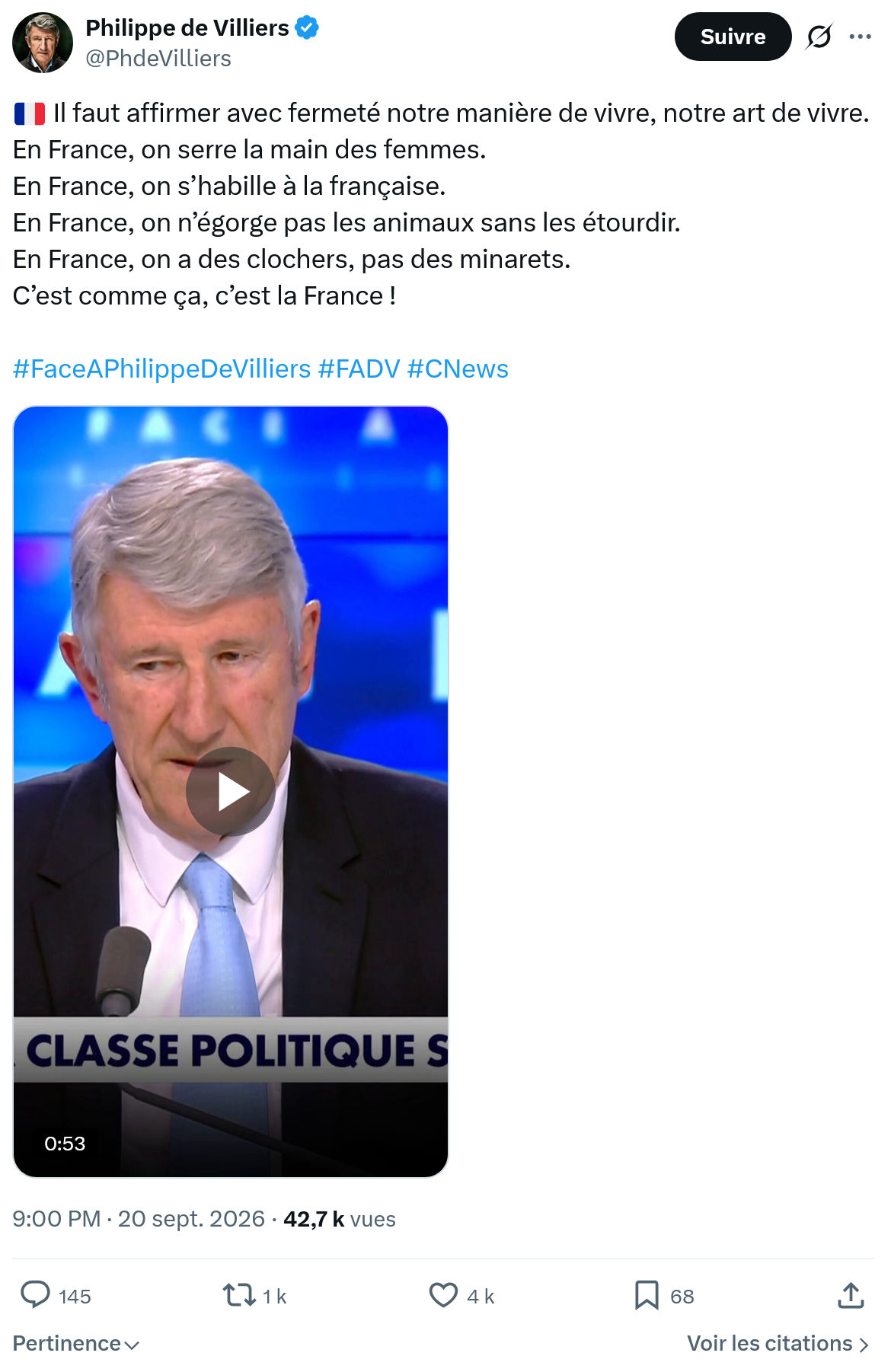 Philippe de Villiers: Il faut affirmer avec fermeté...