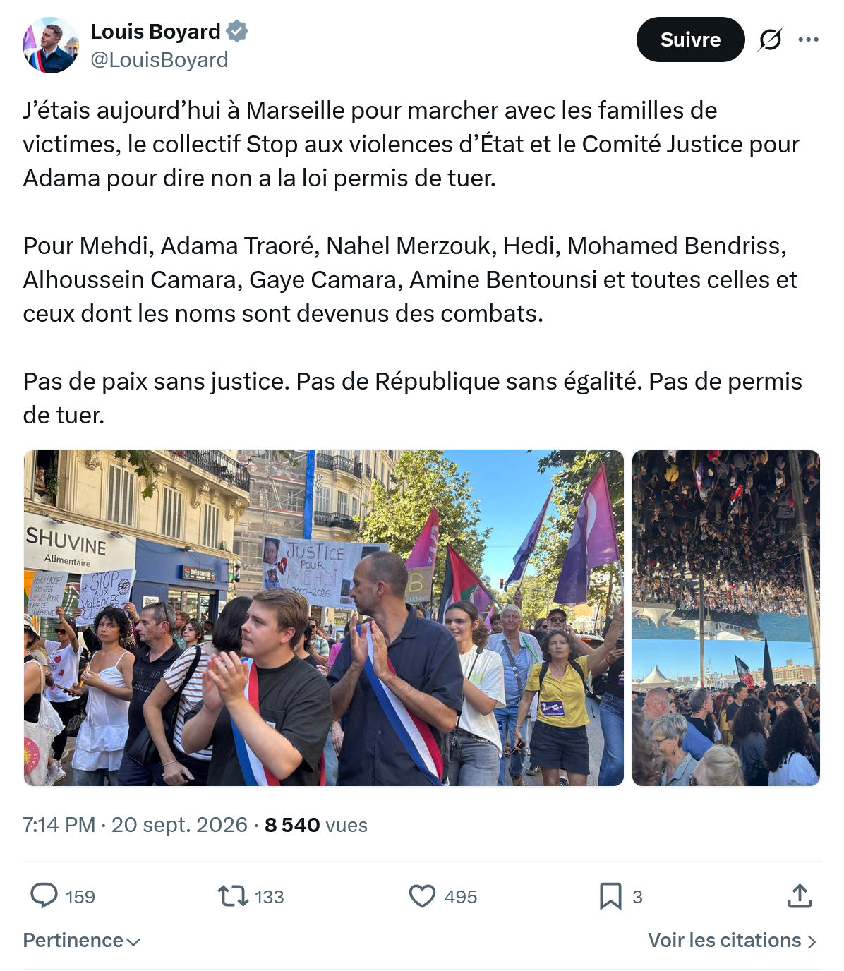 Louis Boyard: J’étais aujourd’hui à Marseille...