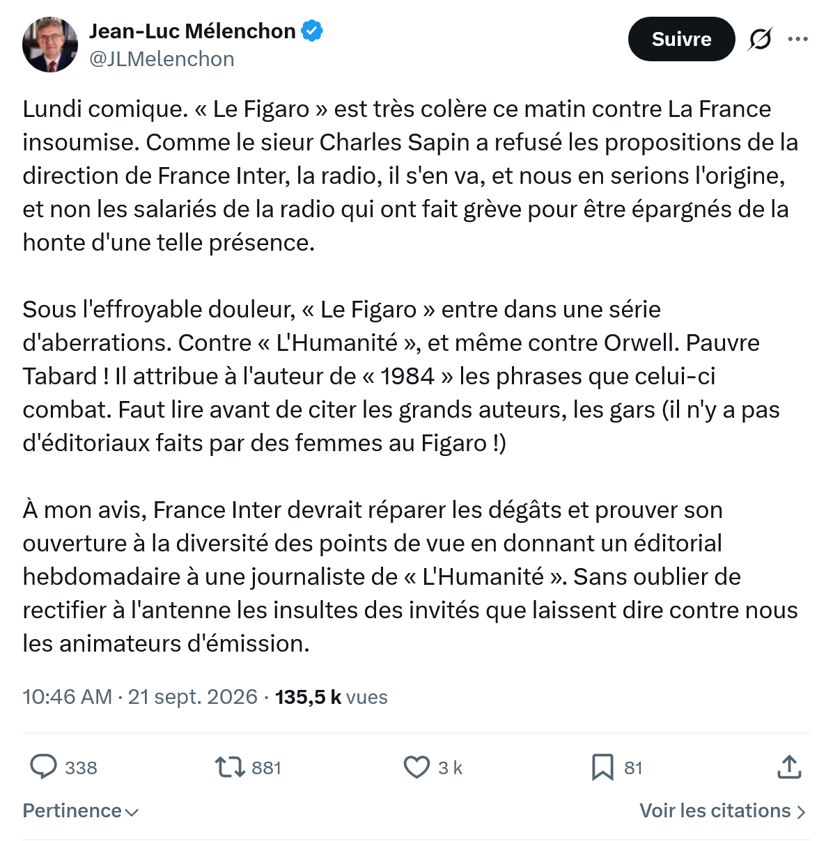 Jean-Luc Mélenchon: Lundi comique. « Le Figaro »...