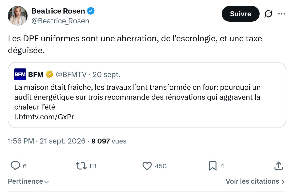 Béatrice Rosen: Les DPE uniformes sont une aberration...