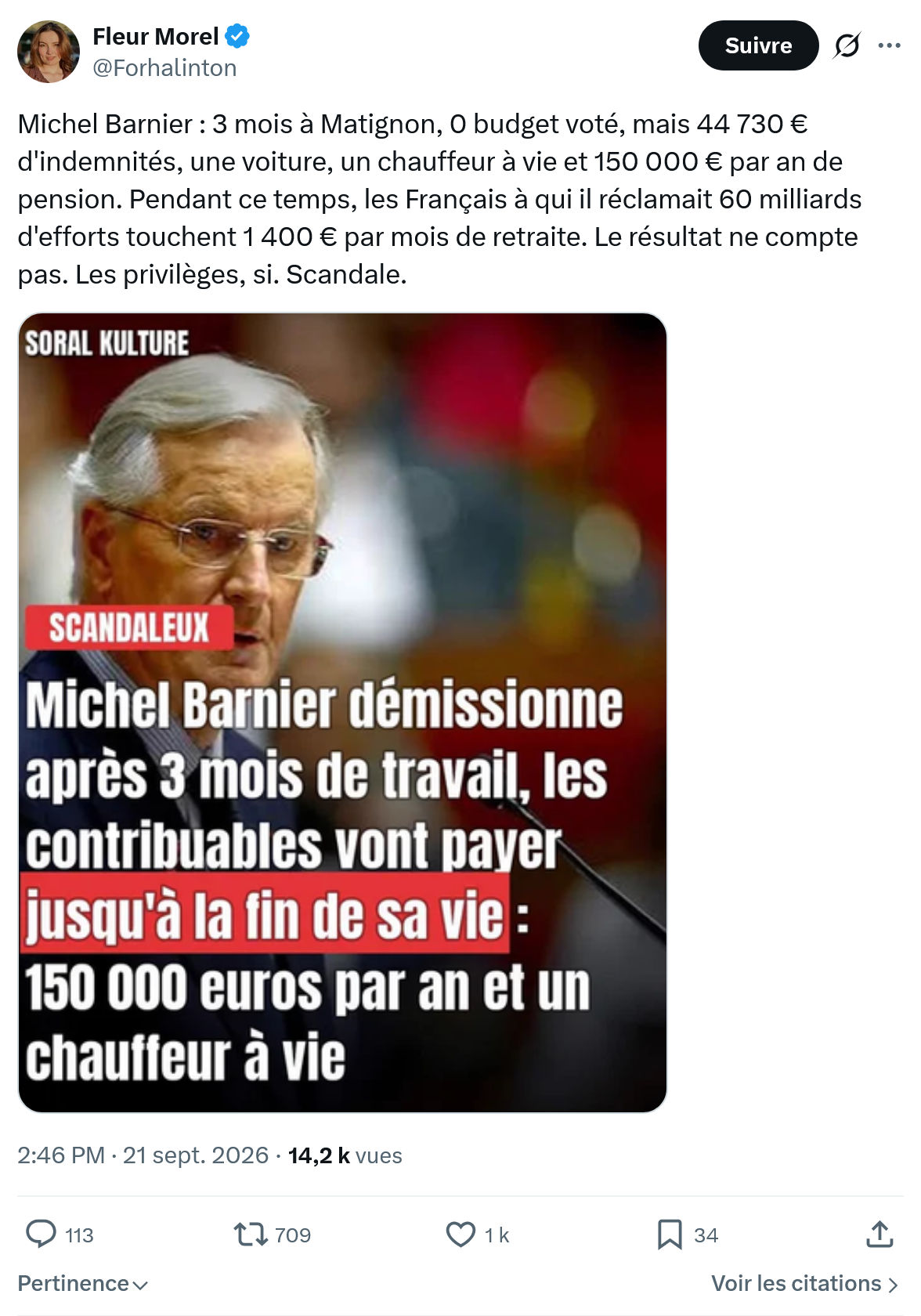 Fleur Morel: Michel Barnier : 3 mois à Matignon...