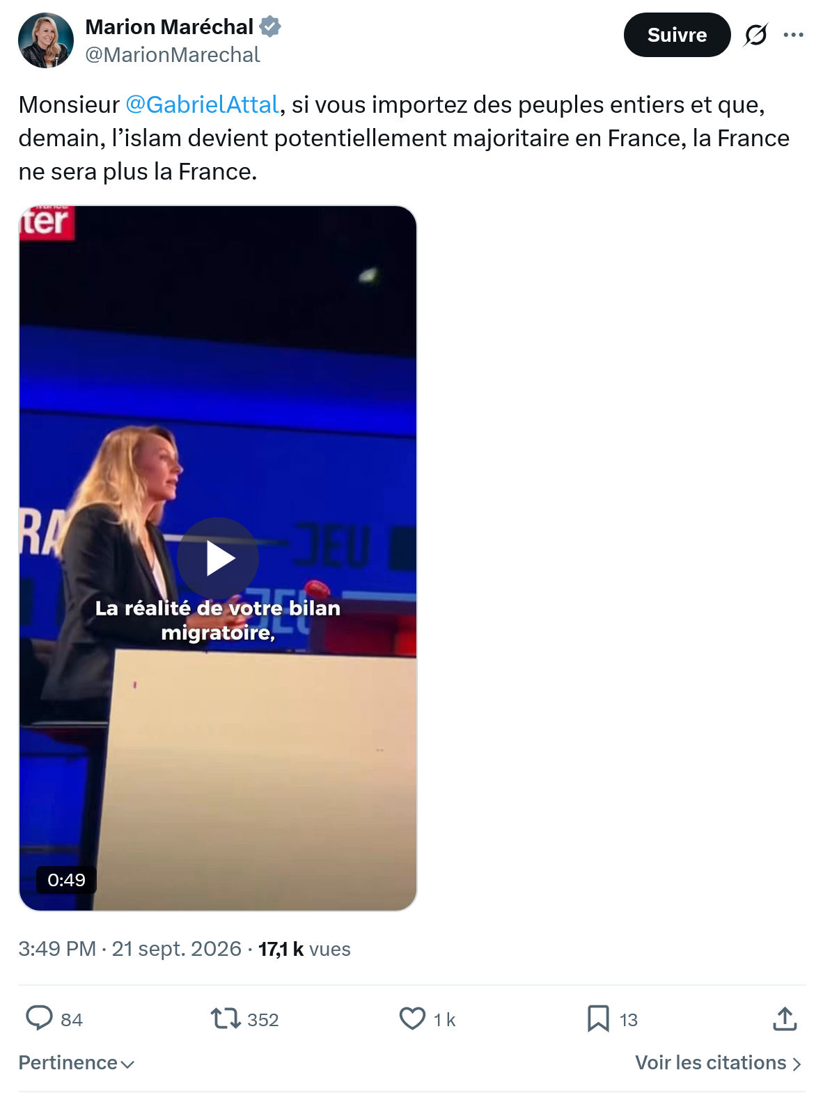 Marion Maréchal- Le Pen: Monsieur @GabrielAttal, si vous importez...