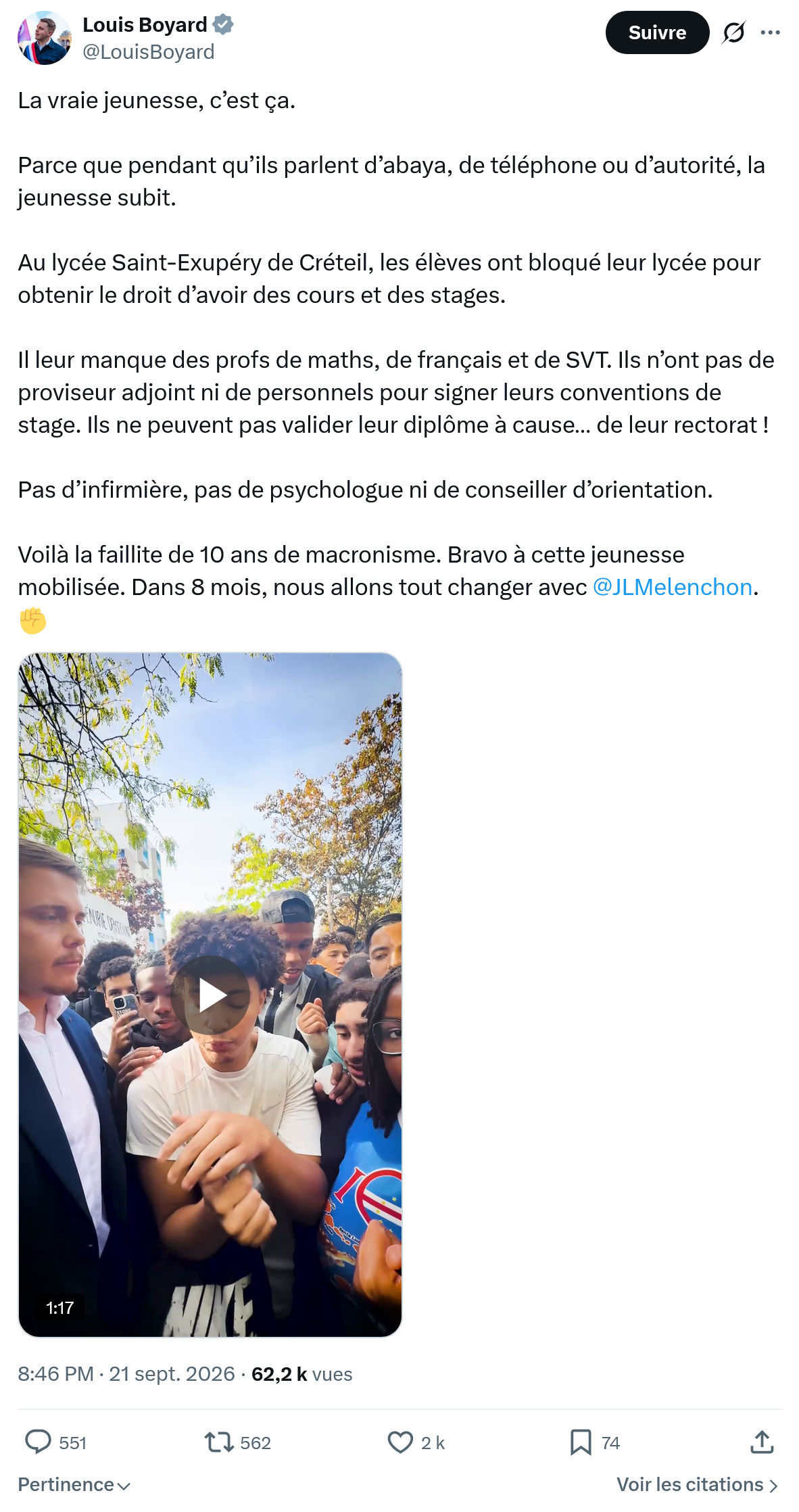 Louis Boyard: La vraie jeunesse, c’est ça...