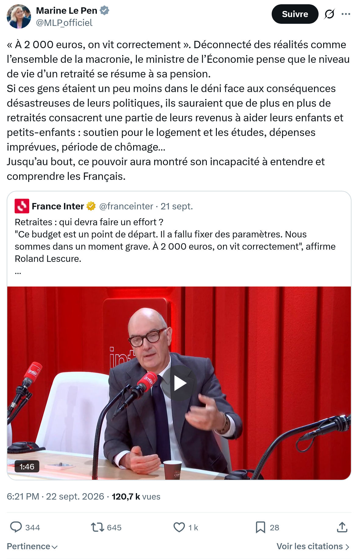 Marine Le Pen: « À 2 000 euros, on vit correctement »...