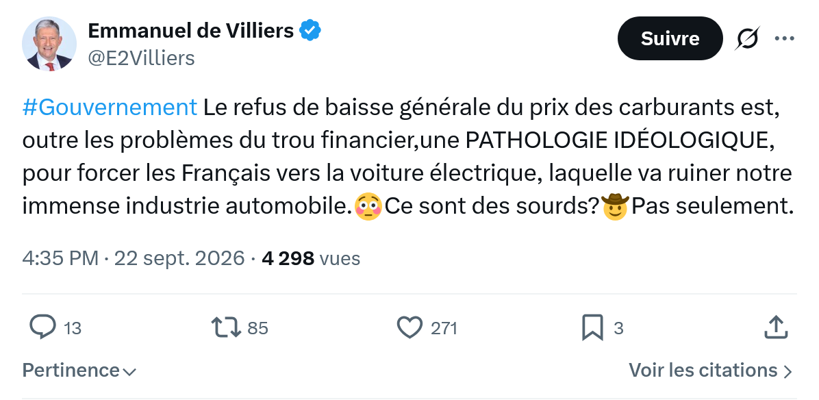 Emmanuel de Villiers: #Gouvernement Le refus de baisse...
