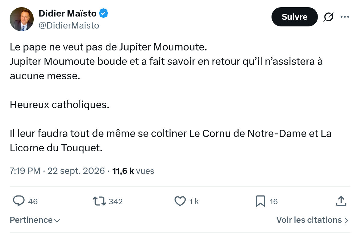 Didier Maïsto: Le pape ne veut pas de Jupiter Moumoute...