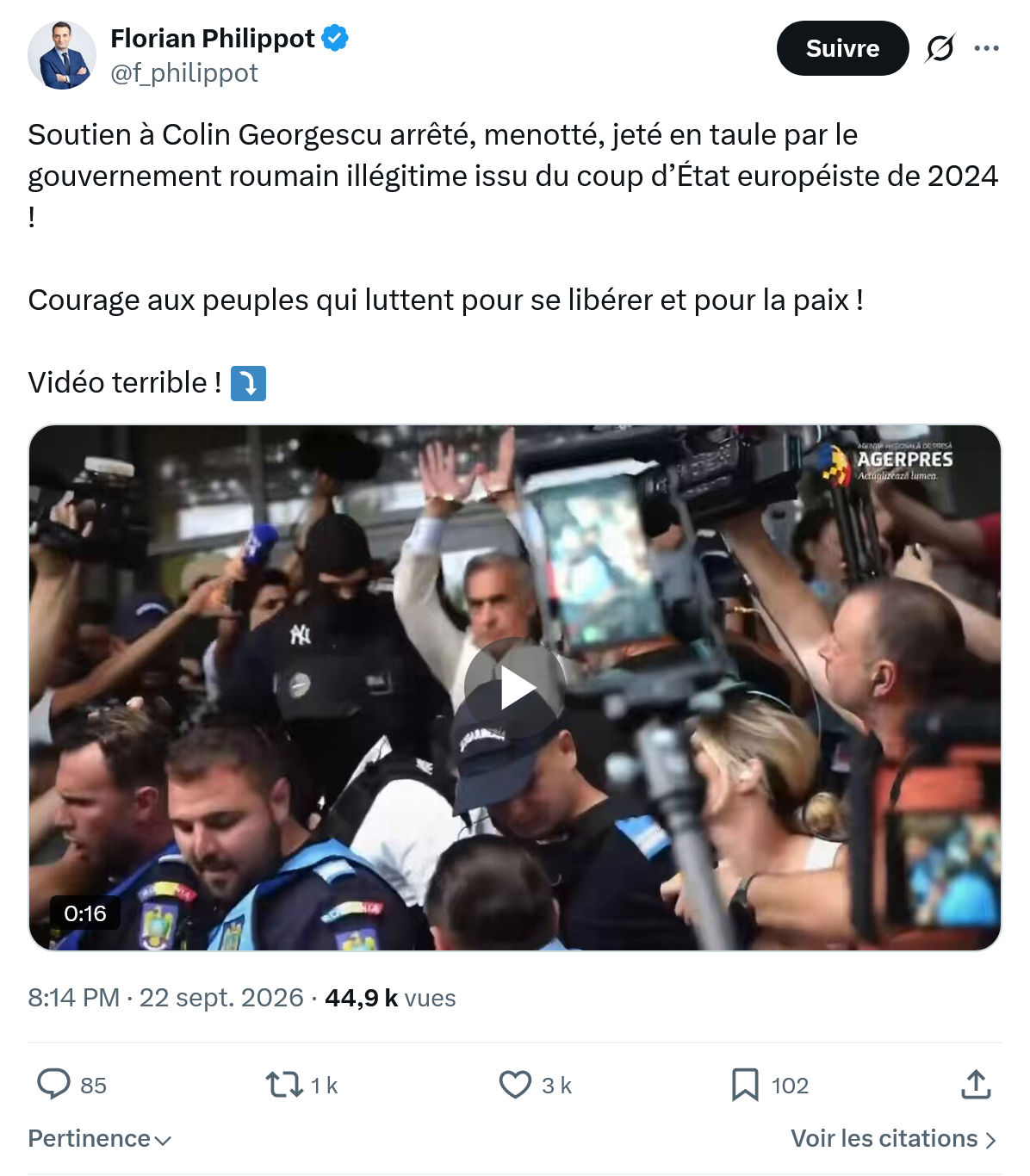 Florian Philippot: Soutien à Colin Georgescu...