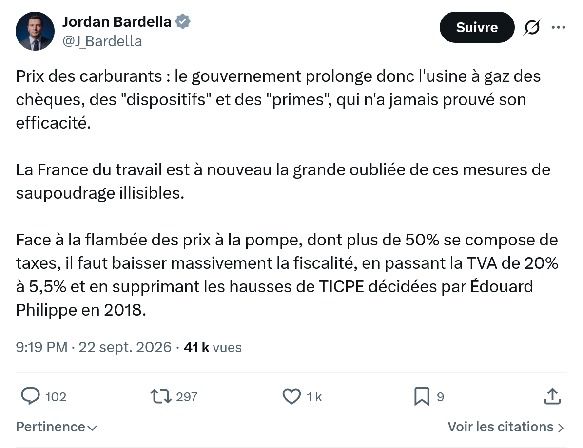 Jordan Bardella: Prix des carburants : le gouvernement...