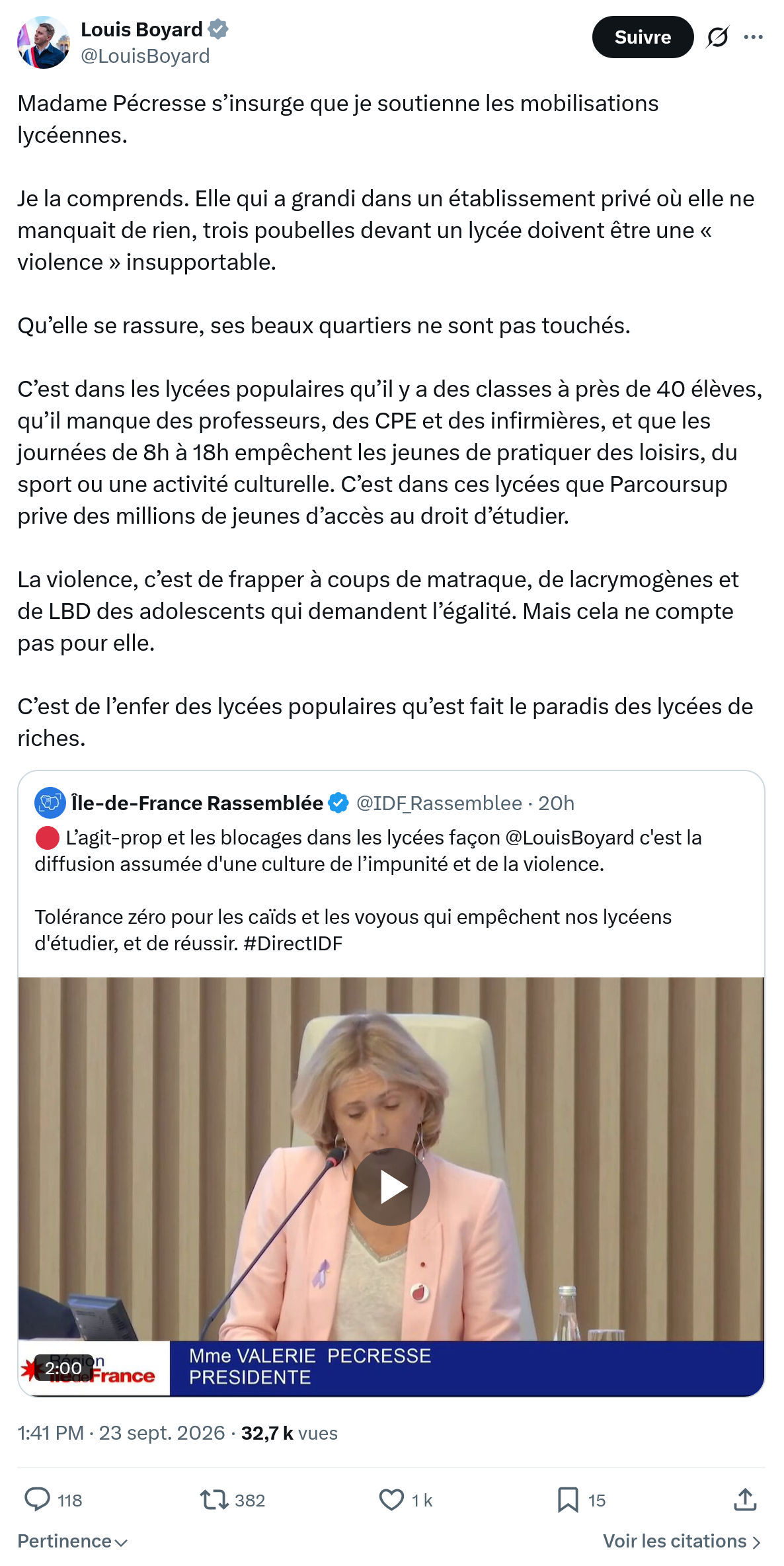 Louis Boyard: Madame Pécresse s’insurge que je soutienne...