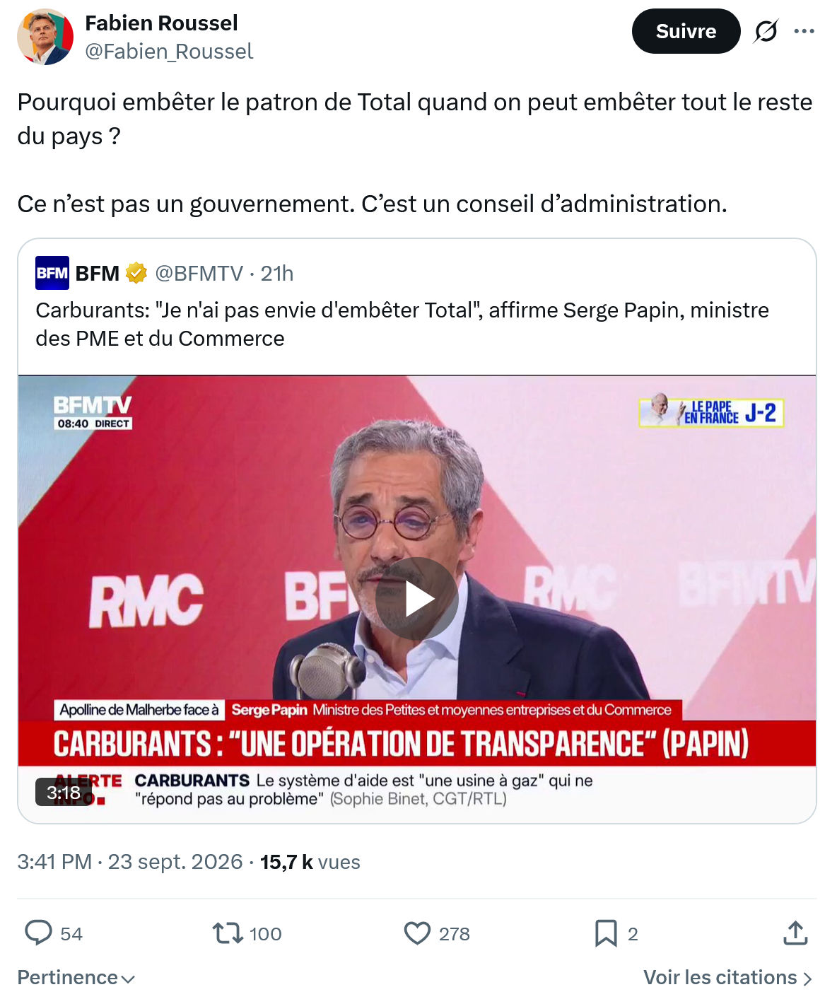 Fabien Roussel: Pourquoi embêter le patron...