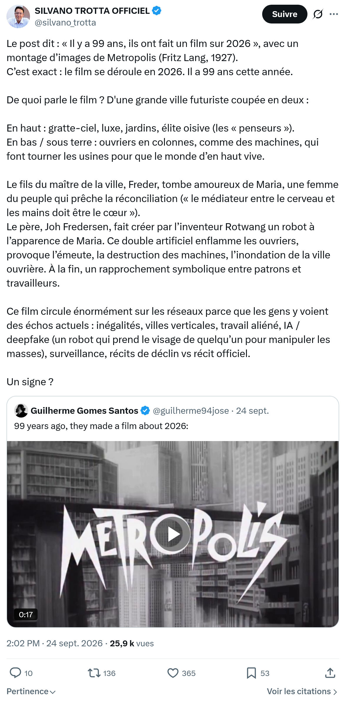 Silvano Trotta: Le post dit : « Il y a 99 ans, ils ont fait...
