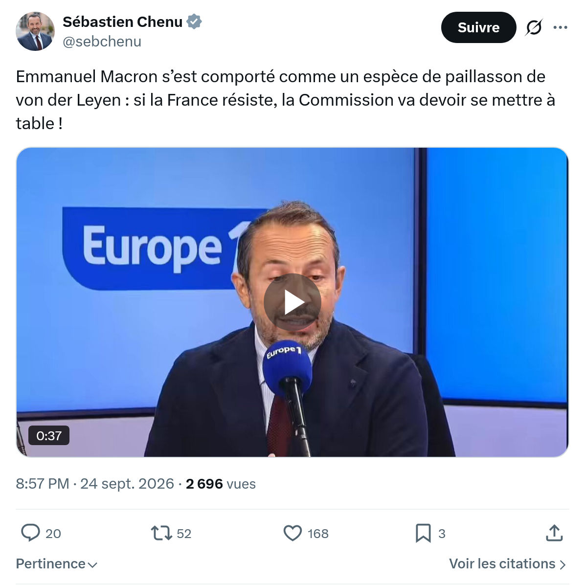 Sébastien Chenu: Emmanuel Macron s’est comporté comme...