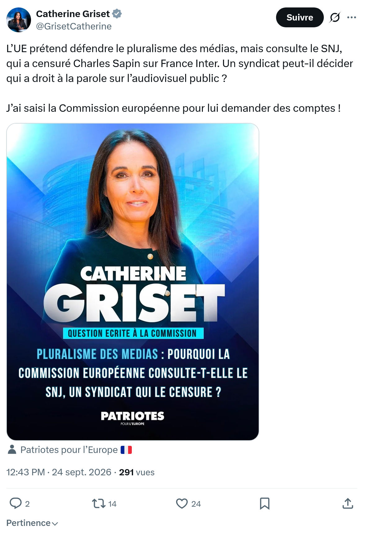 Catherine Griset: L’UE prétend défendre le pluralisme...