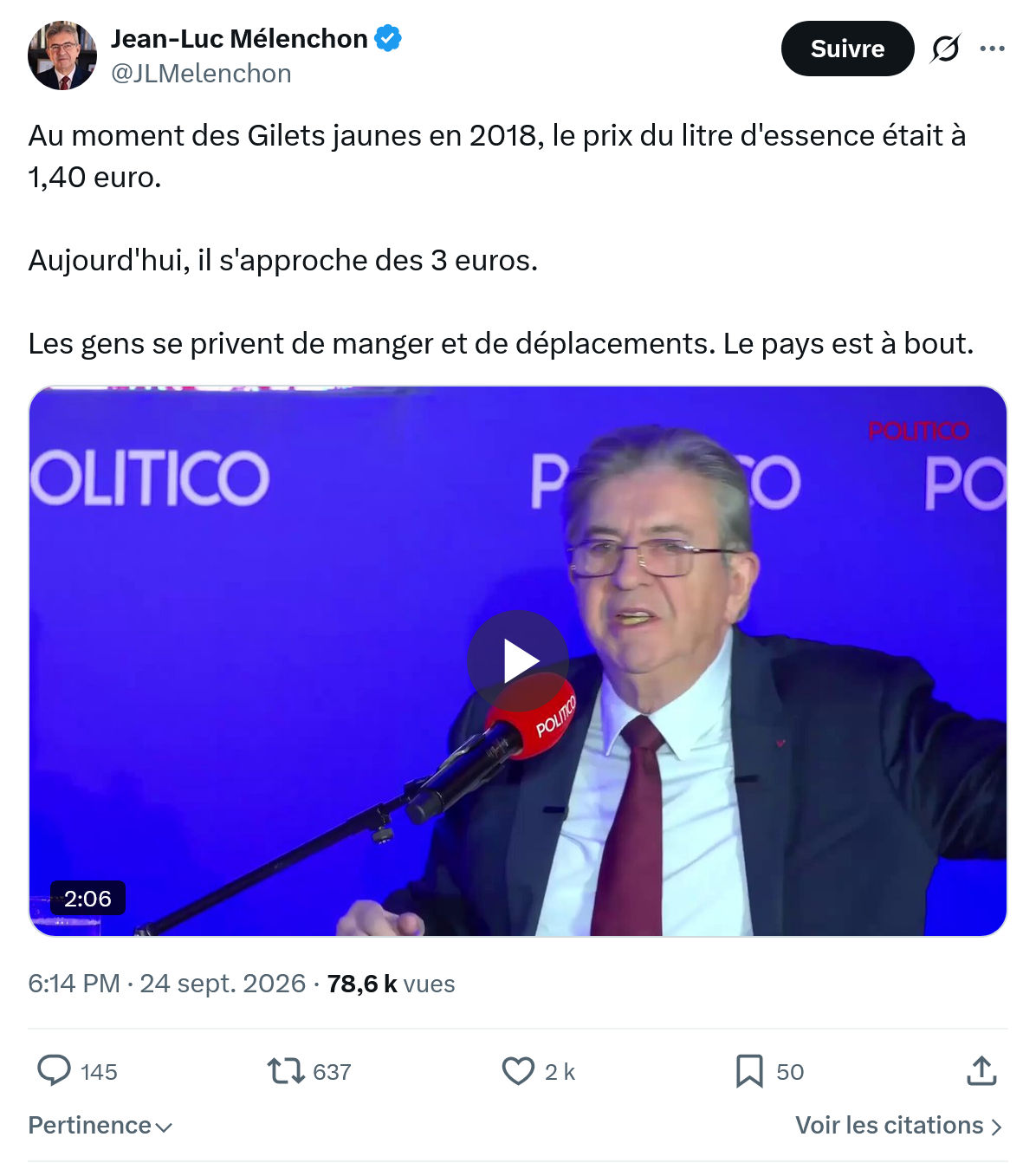 Jean-Luc Mélenchon: Au moment des Gilets jaunes...