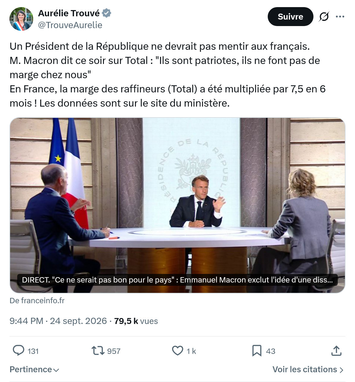 Aurélie Trouvé: Un Président de la République...