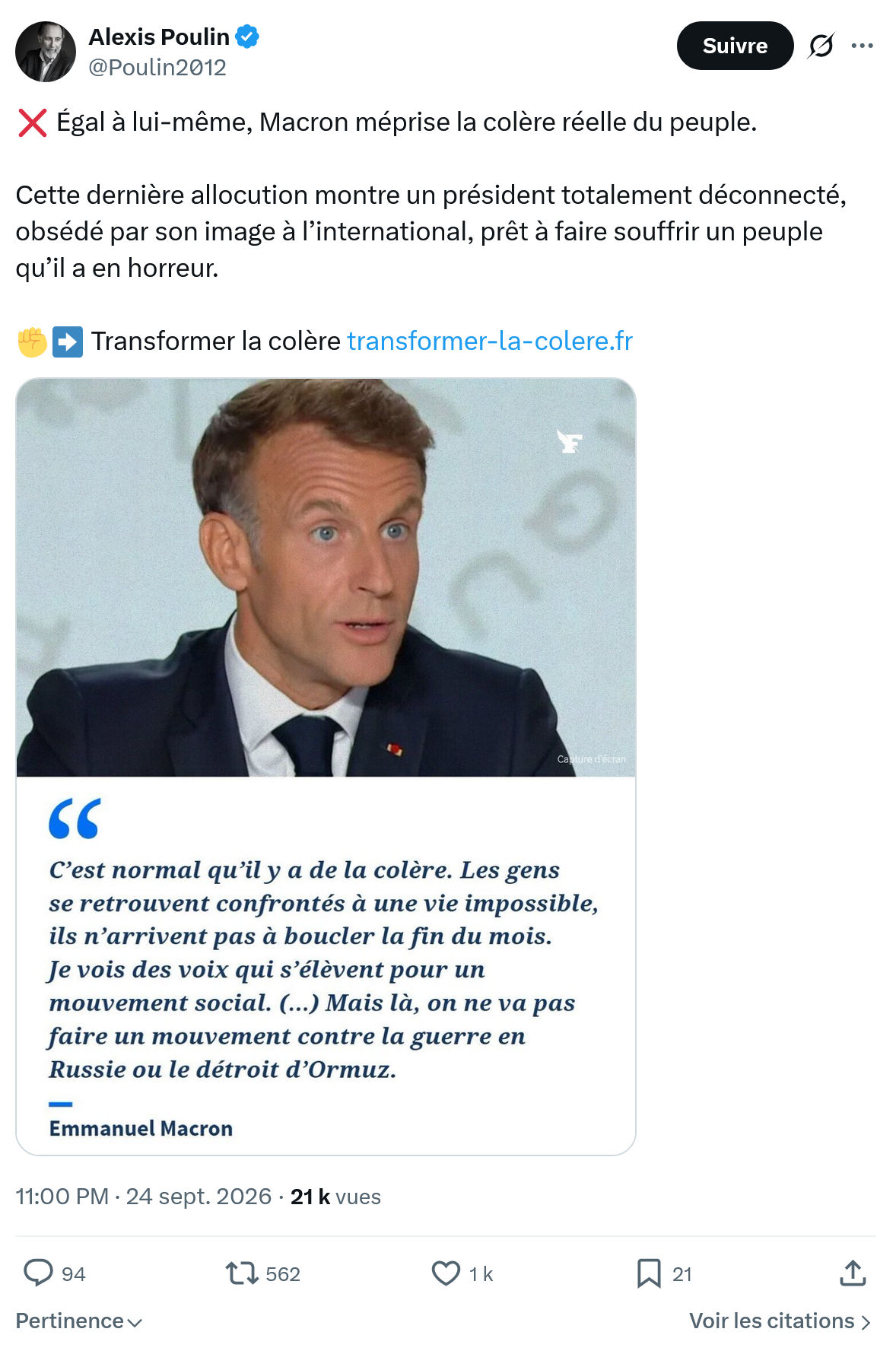 Alexis Poulin: Égal à lui-même, Macron méprise...