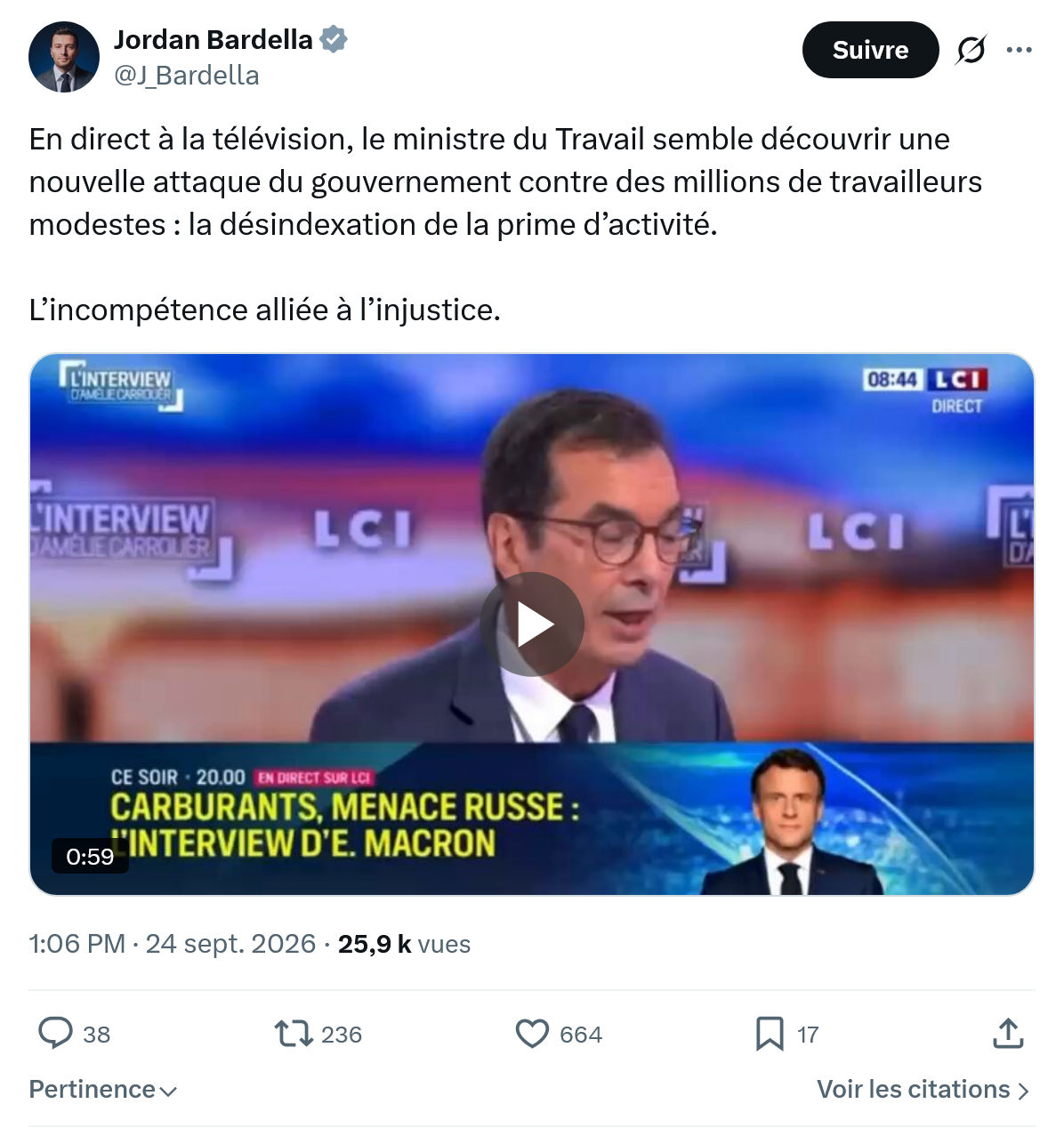 Jordan Bardella: En direct à la télévision, le ministre...