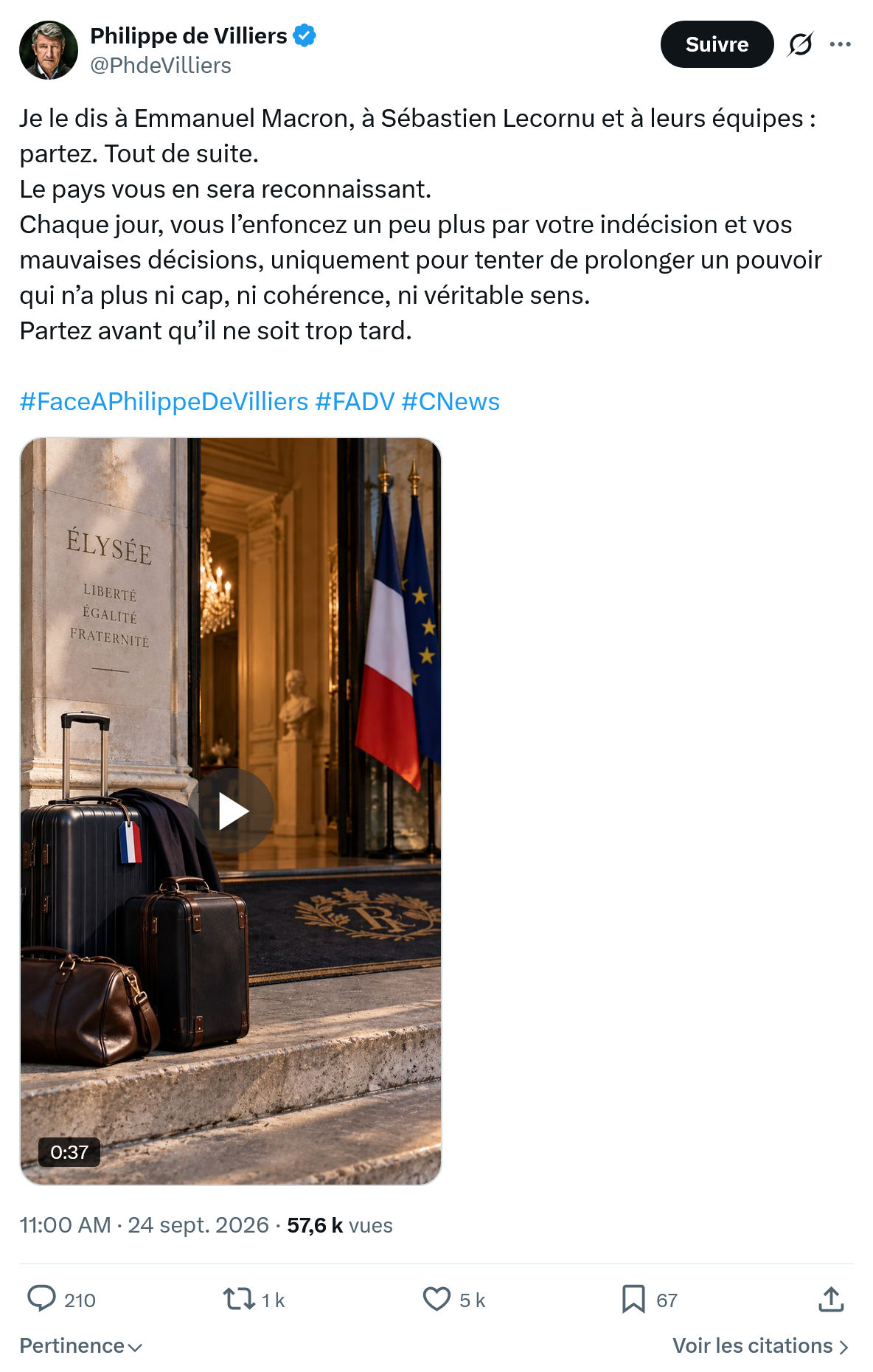 Philippe de Villiers: Je le dis à Emmanuel Macron...