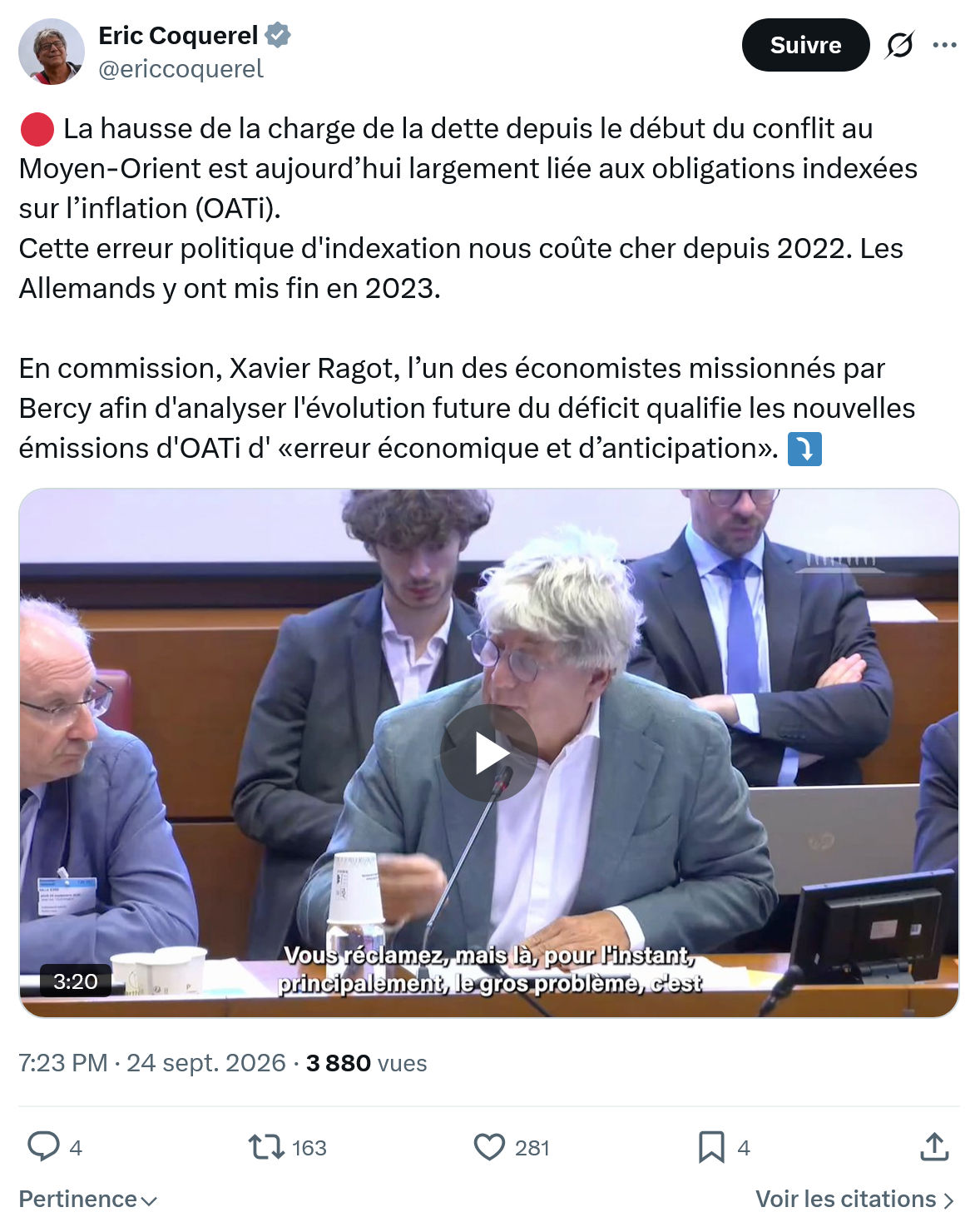 Eric Coquerel:  La hausse de la charge de la dette...