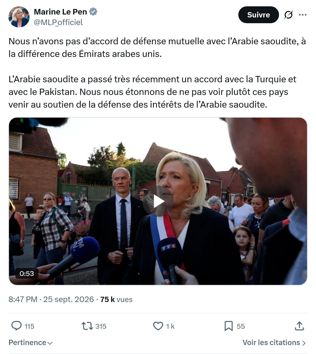 Marine Le Pen: Nous n’avons pas d’accord de défense...