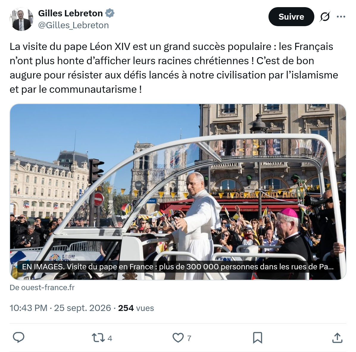 Gilles Lebreton: La visite du pape Léon XIV...